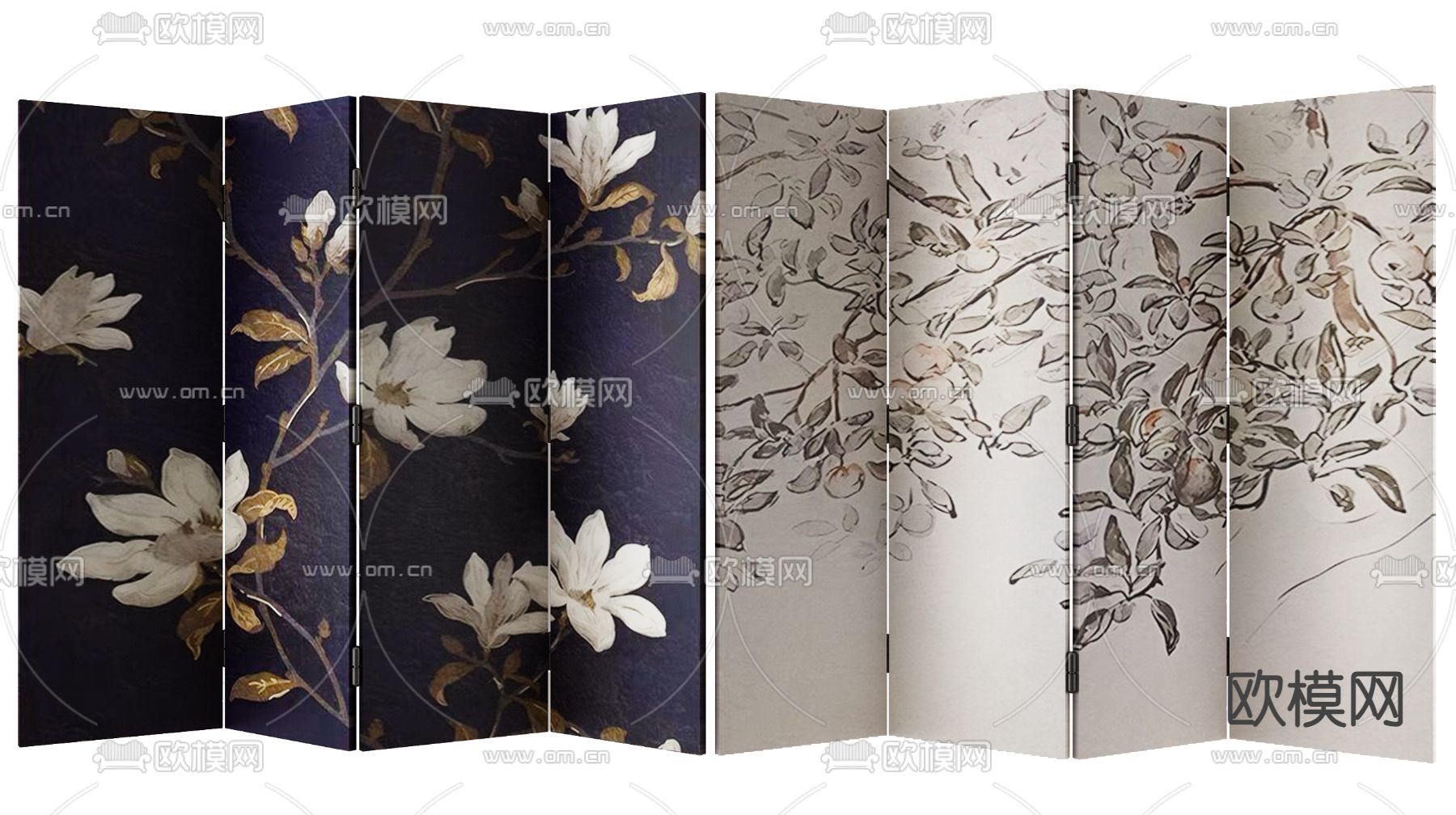 折叠屏风 壁画隔断3d模型下载