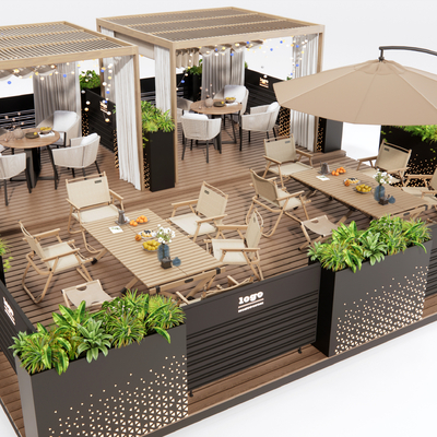  户外商业外摆 户外桌椅su模型 