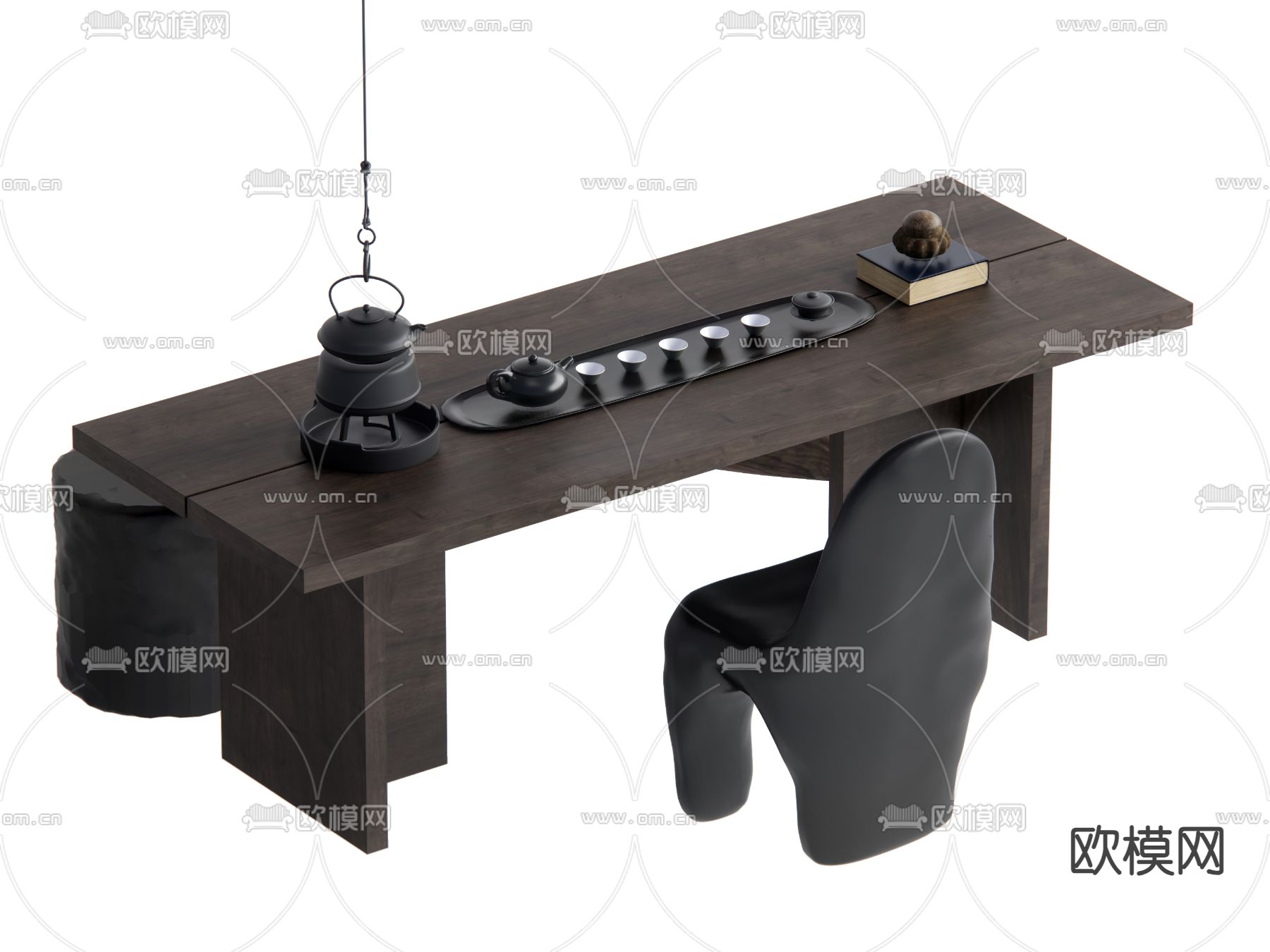 侘寂风茶桌椅 茶台su模型下载（渲染图2）