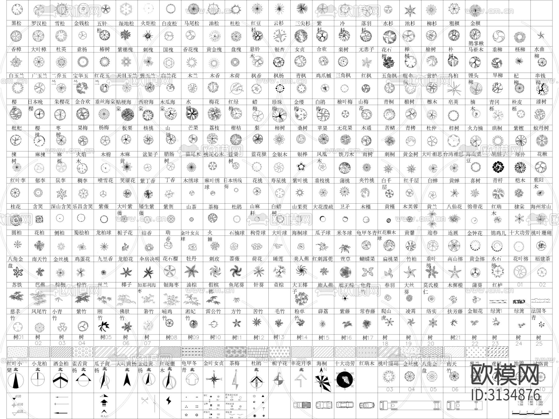 现代园林景观乔木 灌木 植物 绿植cad图库下载（渲染图2）