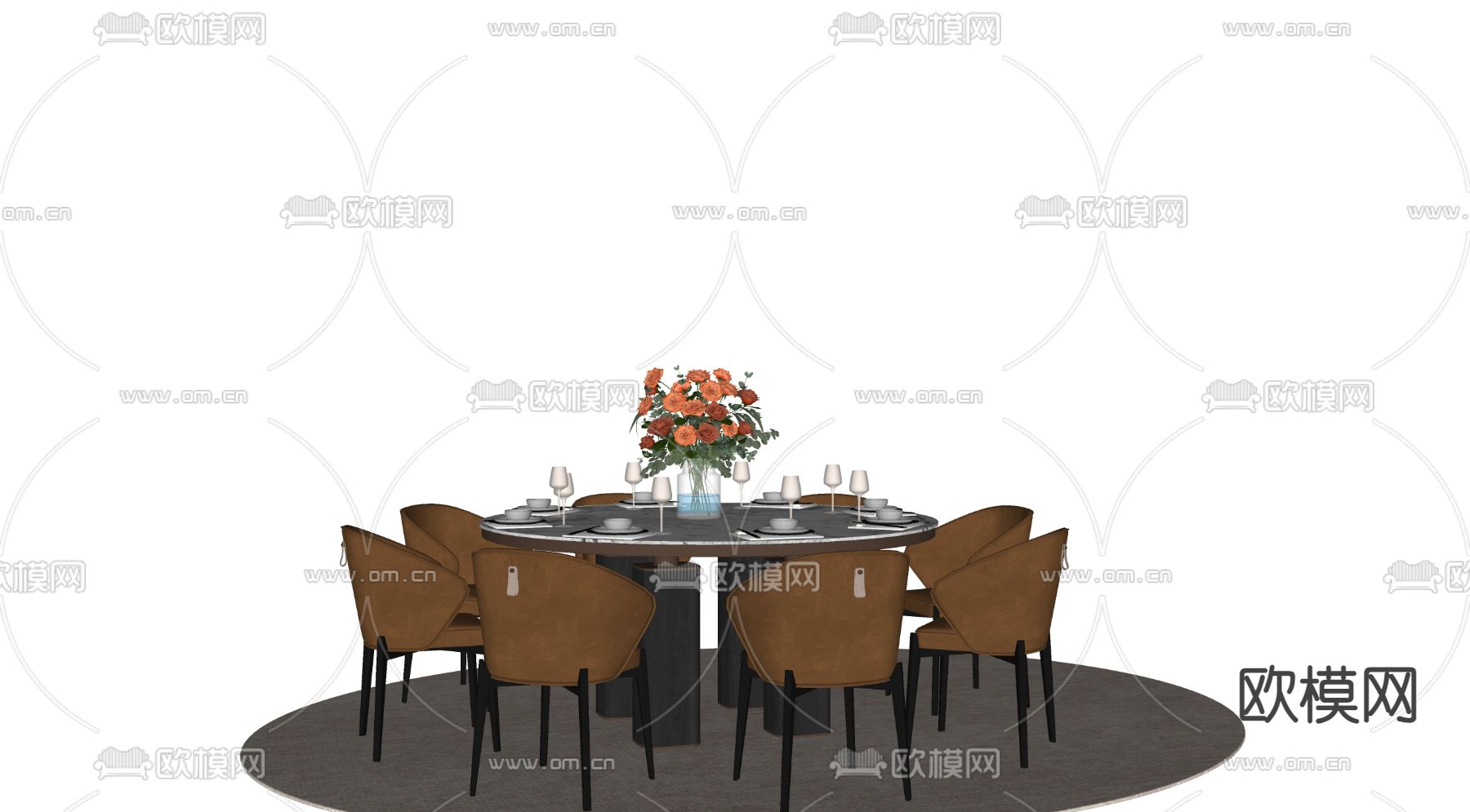 Minotti 餐桌椅su模型下载（渲染图1）