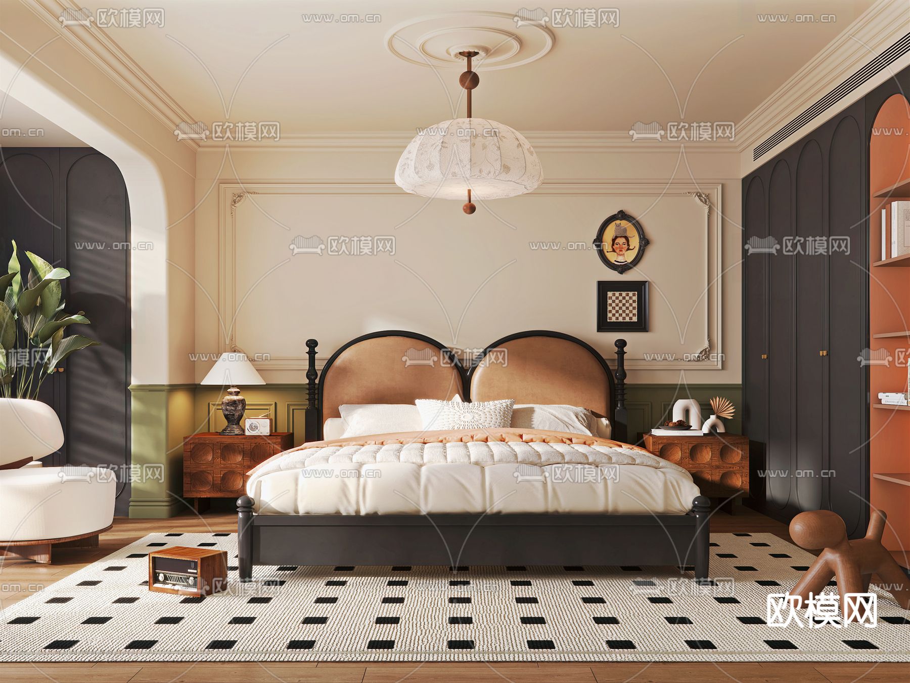 法式卧室 主人房3d模型下载（渲染图1）