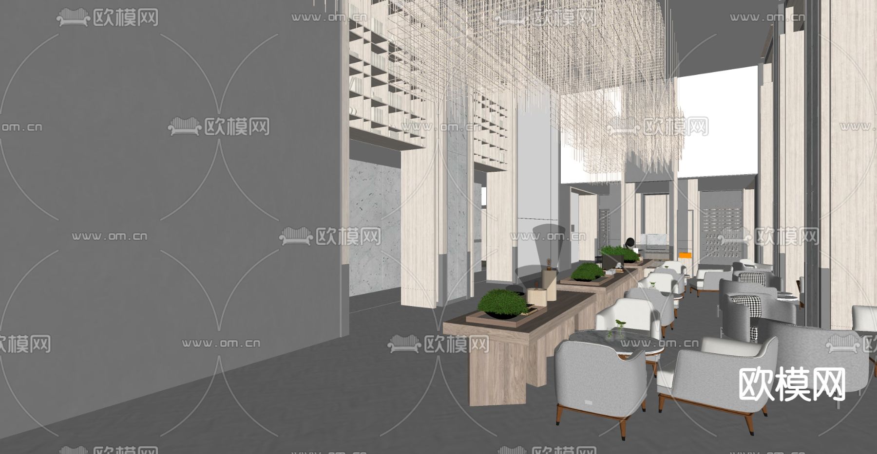 酒店休息厅 大堂su模型下载（渲染图1）