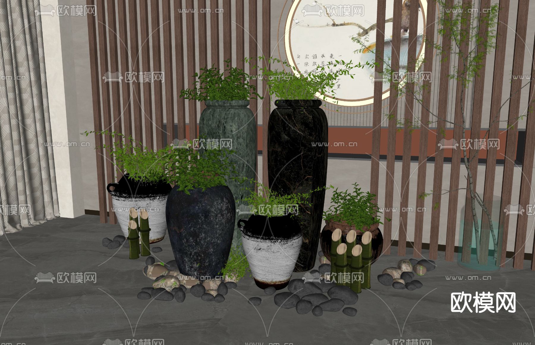 新中式绿植 盆栽su模型下载（渲染图1）