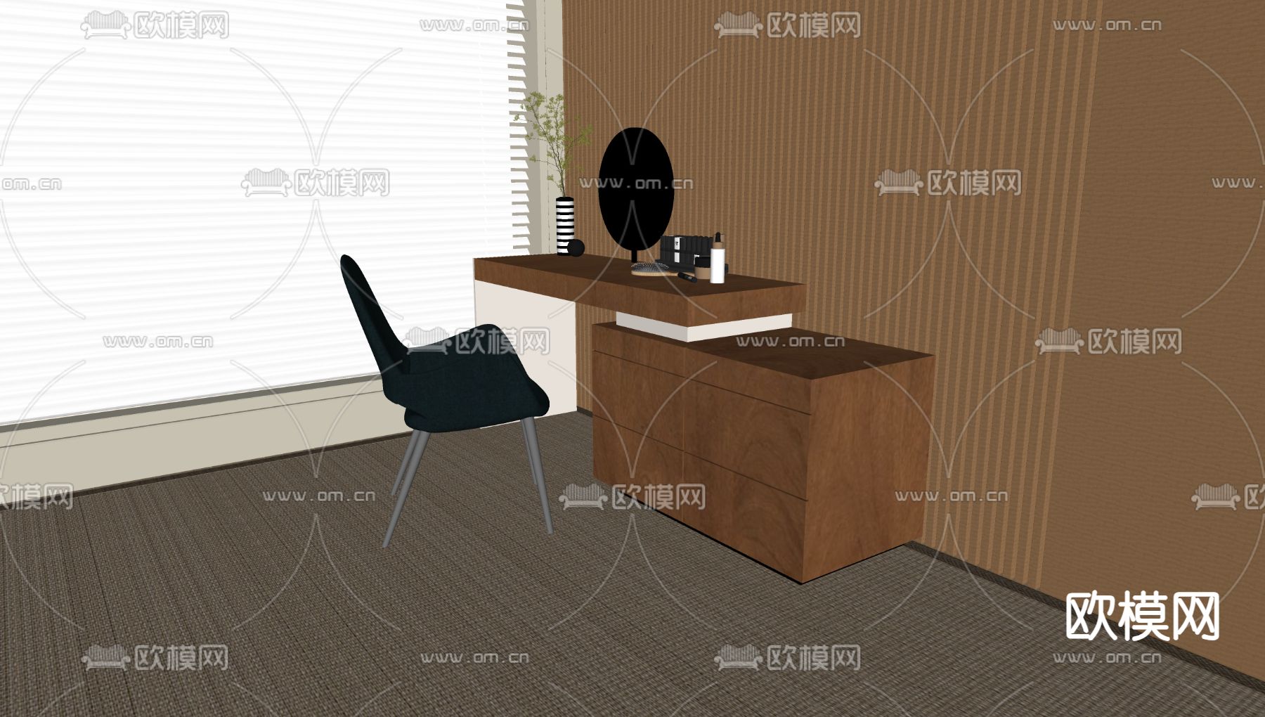 中古风书桌椅su模型下载（渲染图2）
