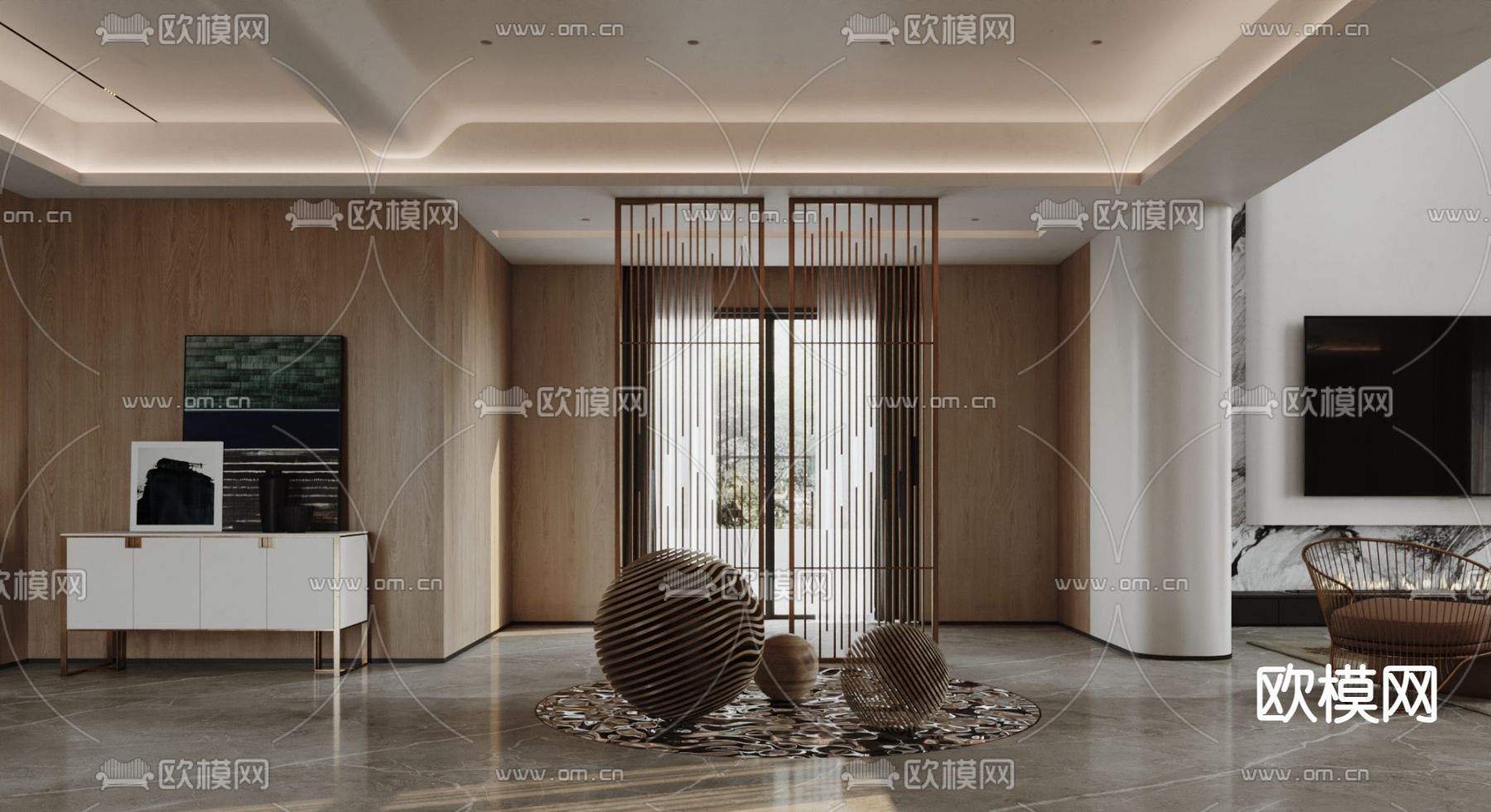 现代别墅客厅su模型下载（渲染图3）