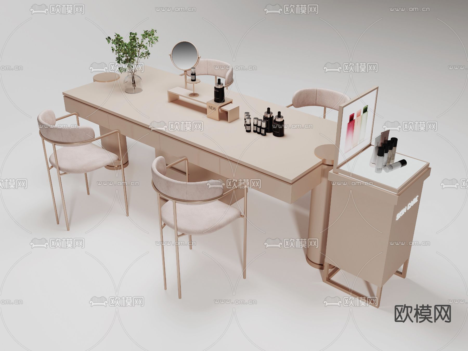 化妆品 中岛展台 美甲桌su模型下载（渲染图1）
