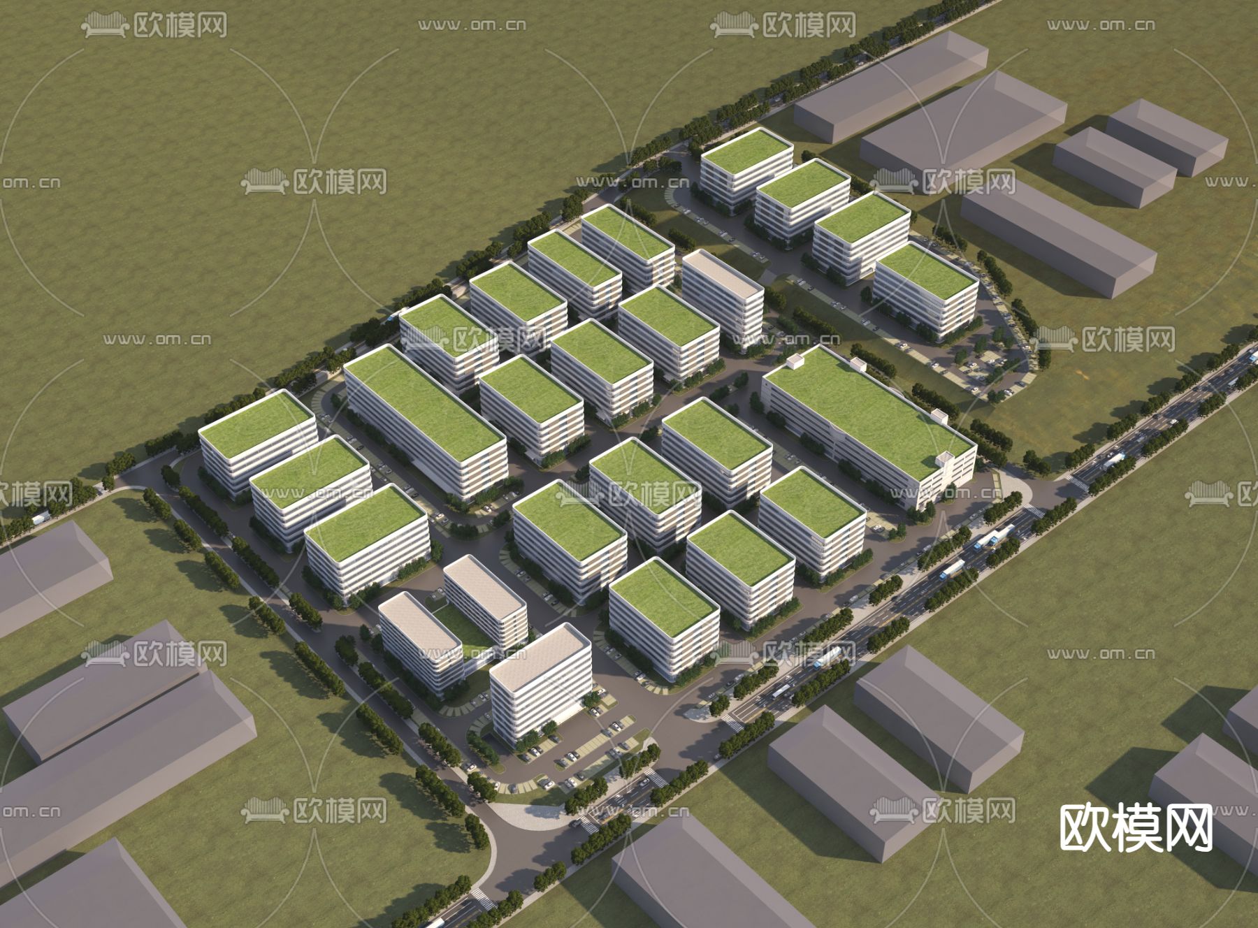 现代厂房 产业园 创业园3d模型下载