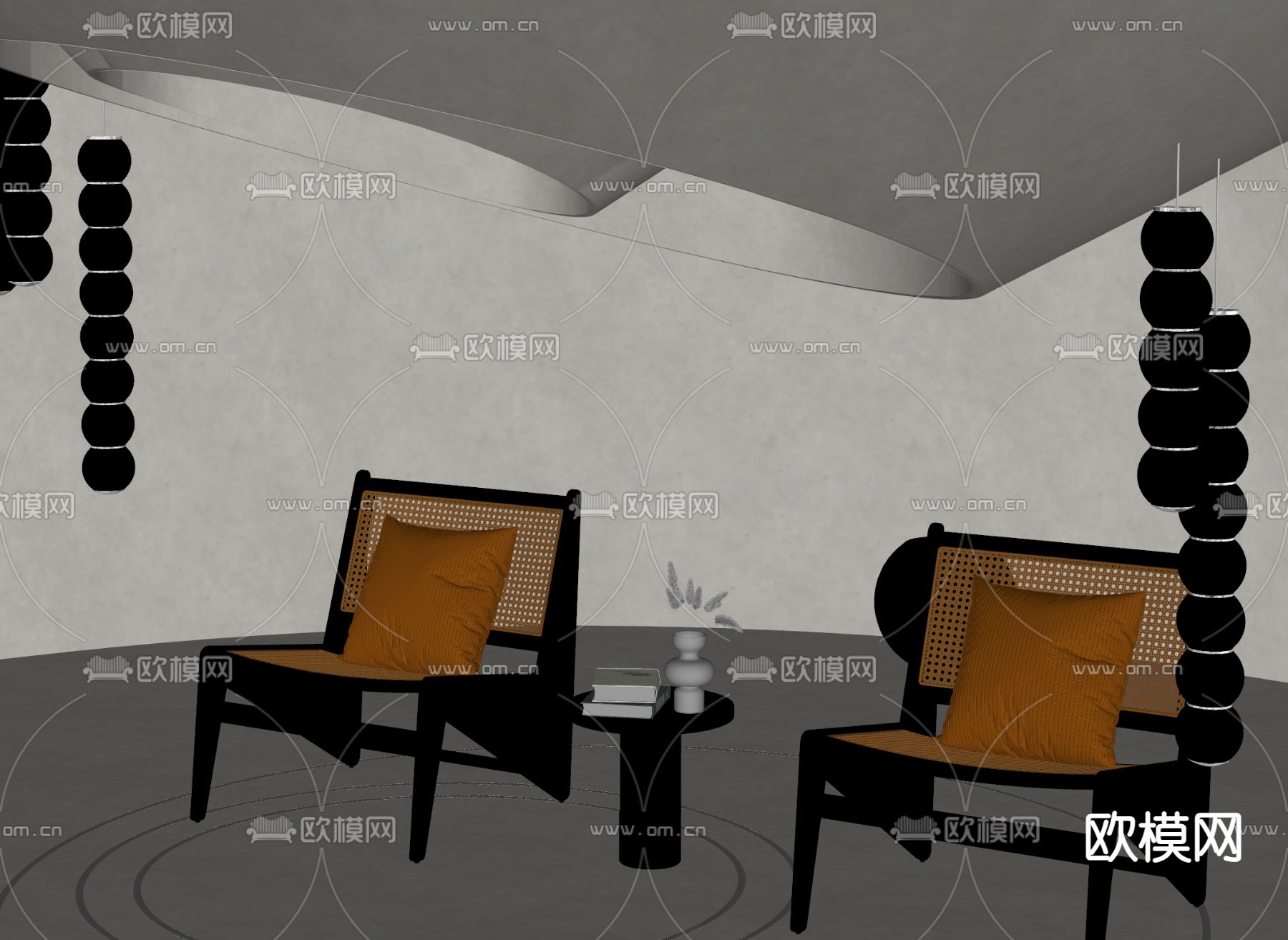 侘寂风休闲椅 编织椅su模型下载（渲染图2）