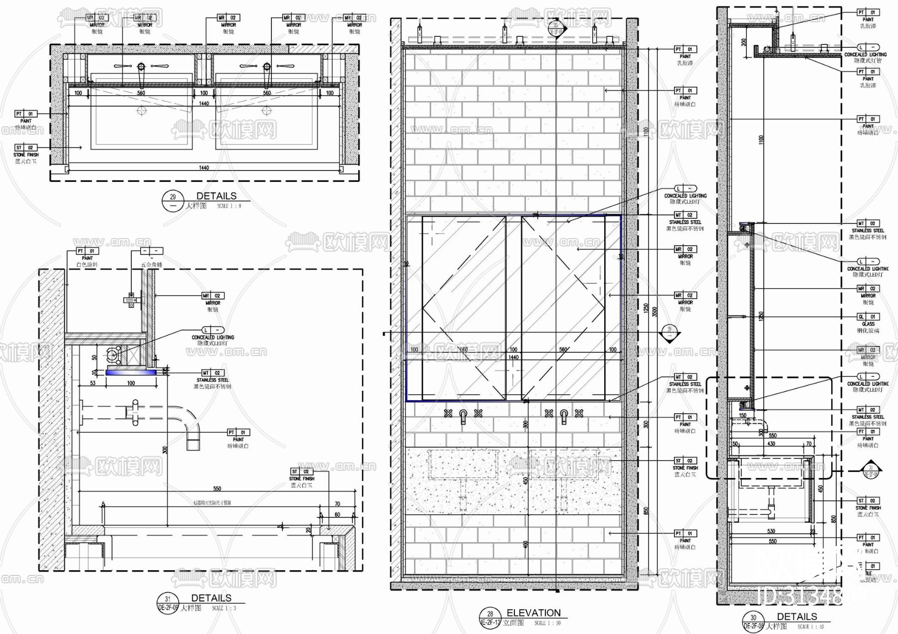 带镜柜卫生间洗手台cad大样图下载