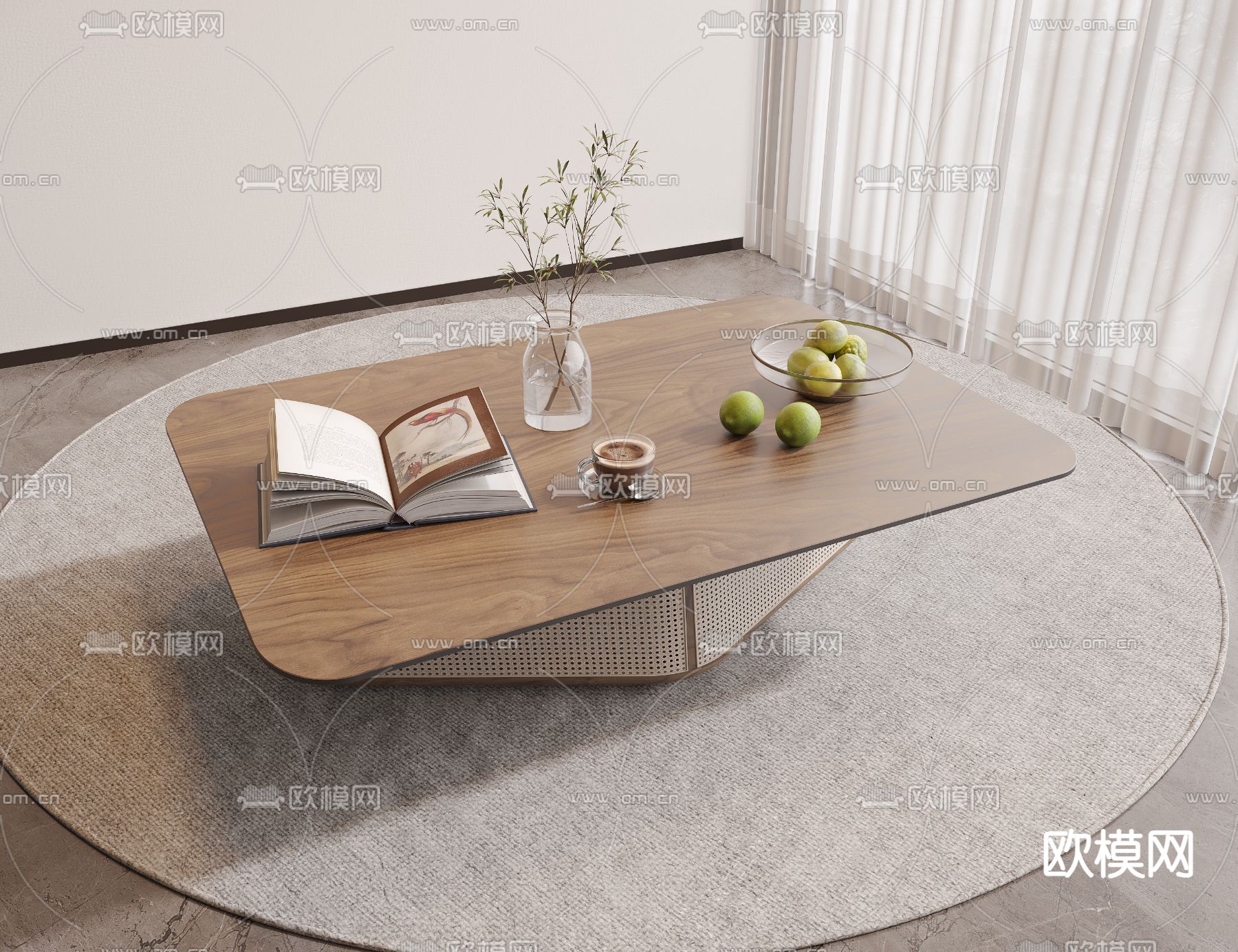 侘寂风茶几su模型下载（渲染图1）