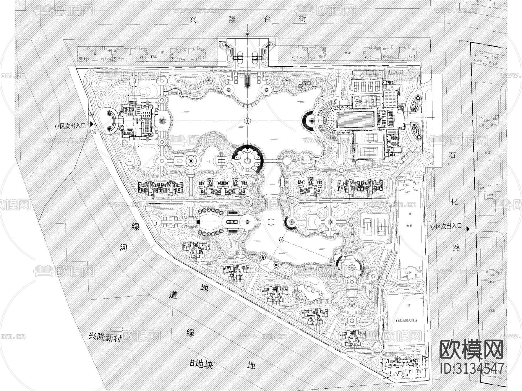 20套精选居住小区cad平面图下载（渲染图8）