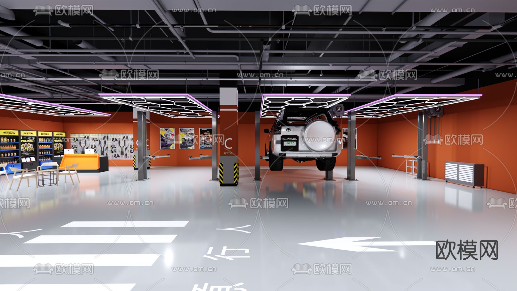 地下室洗车店 汽修店su模型下载（渲染图3）