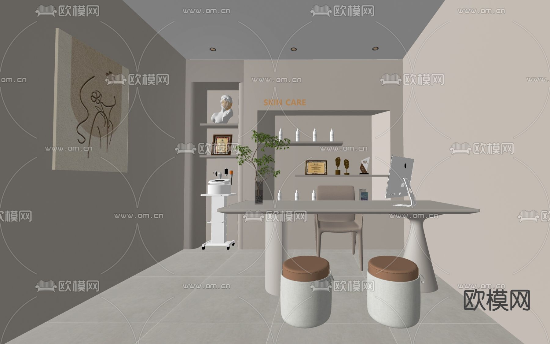 奶油风美容SPA店 美甲店su模型下载（渲染图2）