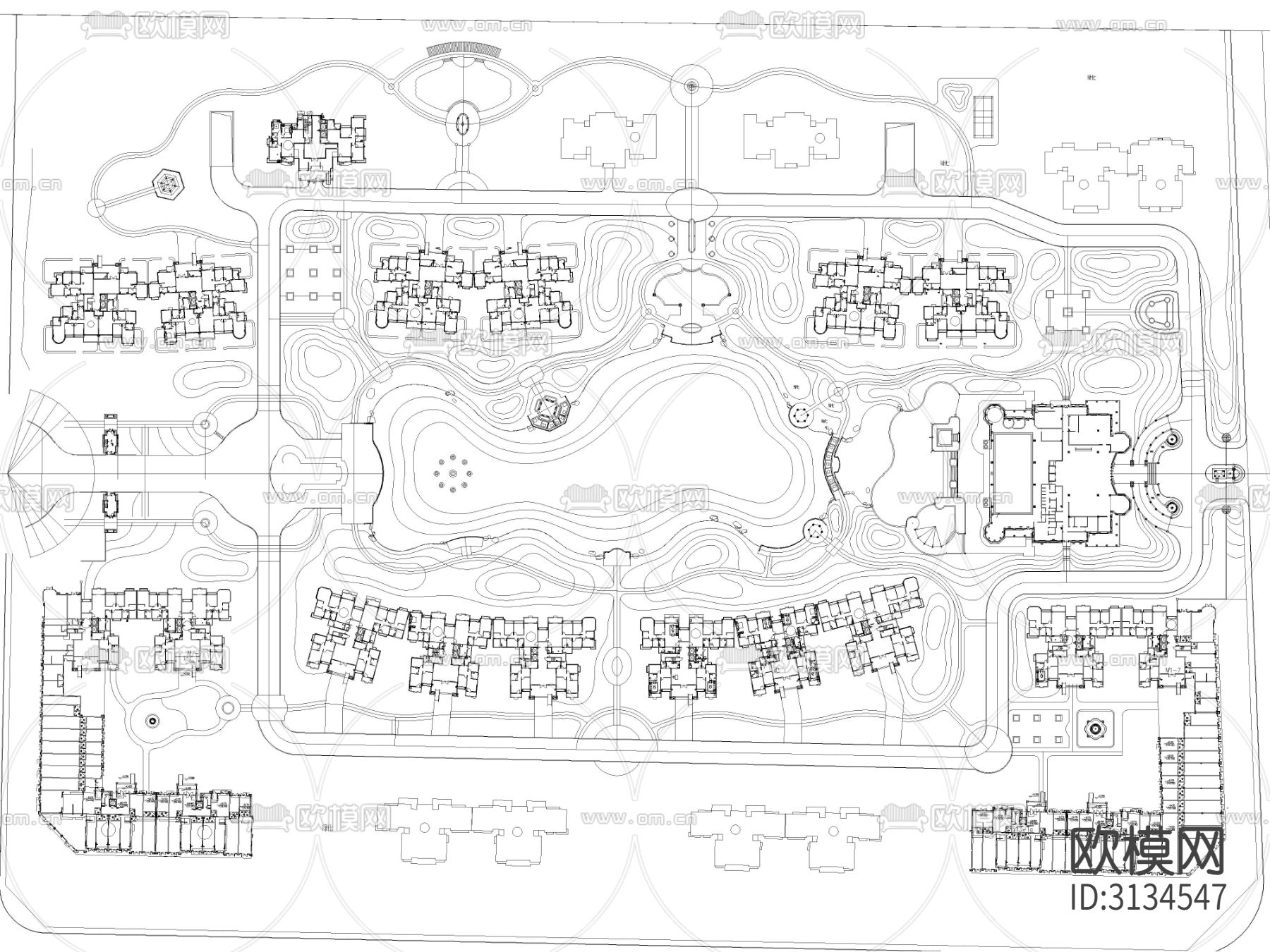20套精选居住小区cad平面图下载（渲染图3）