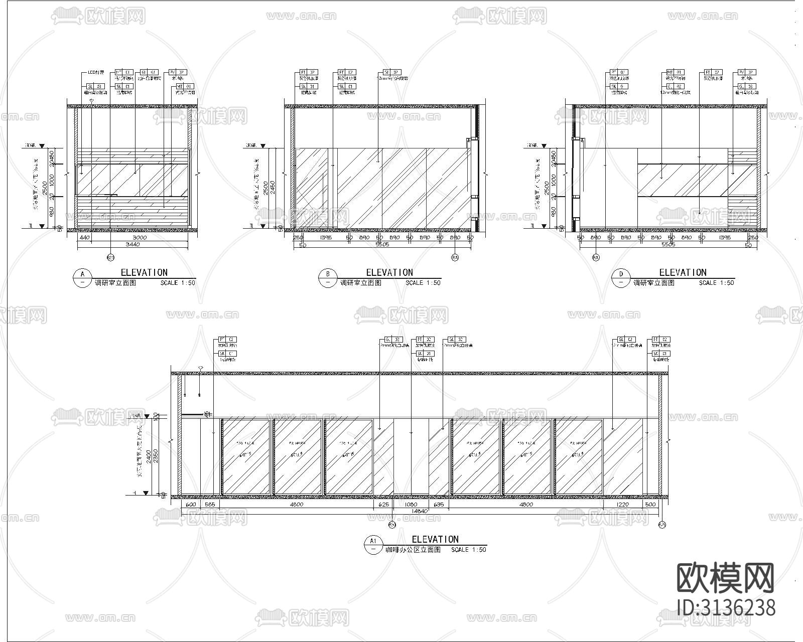 某办公室装饰全套cad施工图下载（渲染图7）