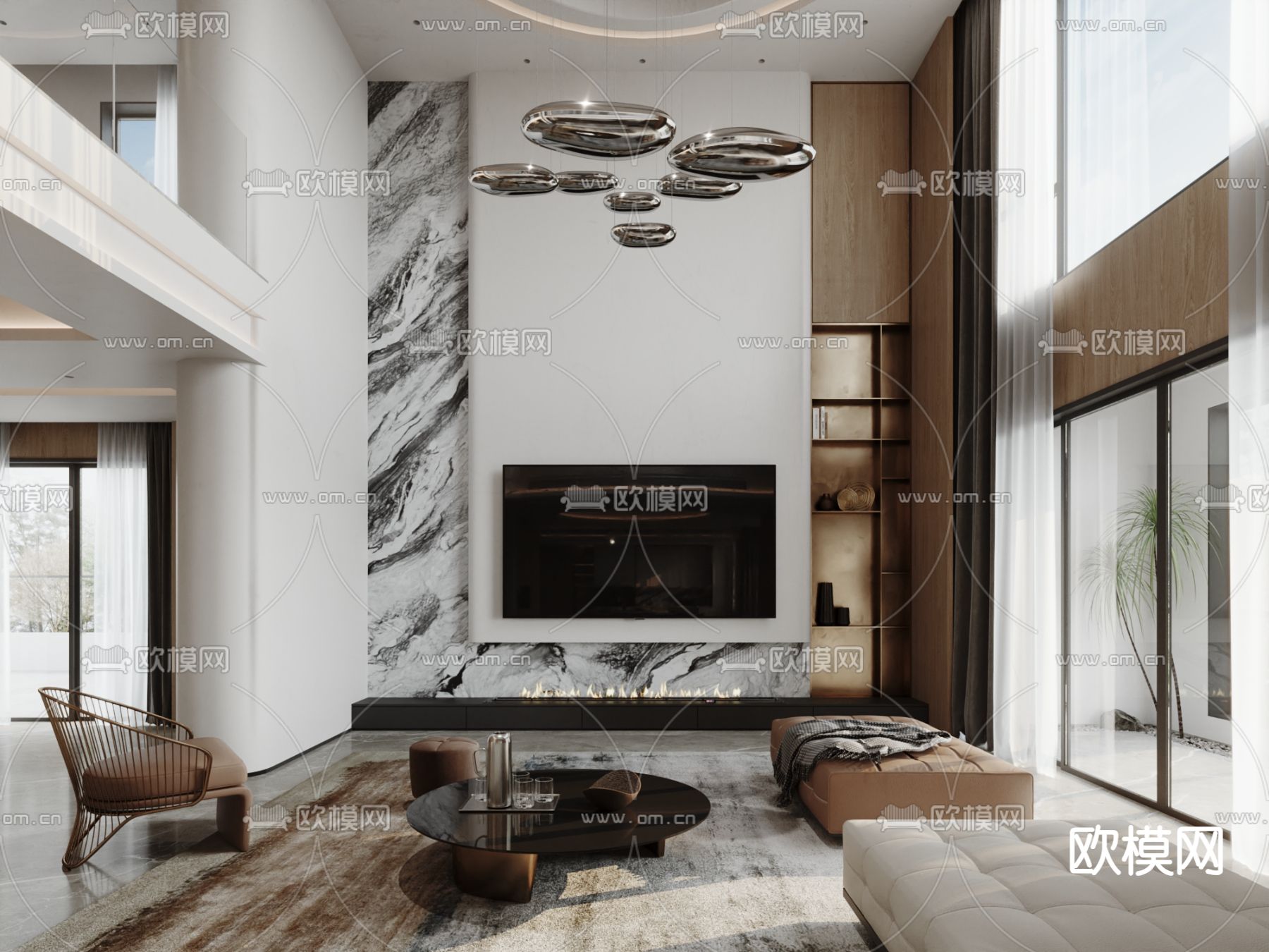 现代别墅客厅su模型下载（渲染图7）