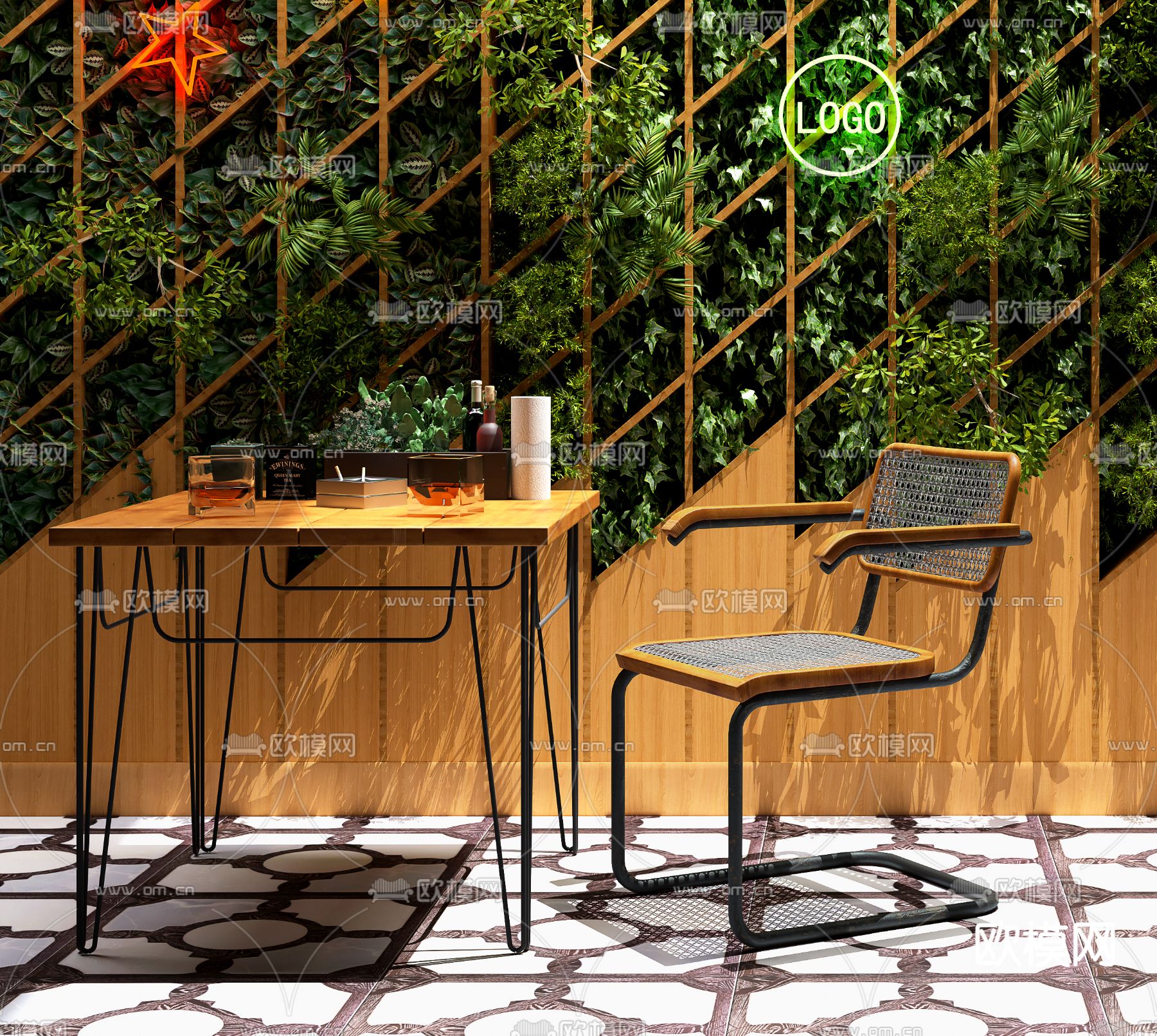 侘寂餐桌椅3d模型下载（渲染图1）