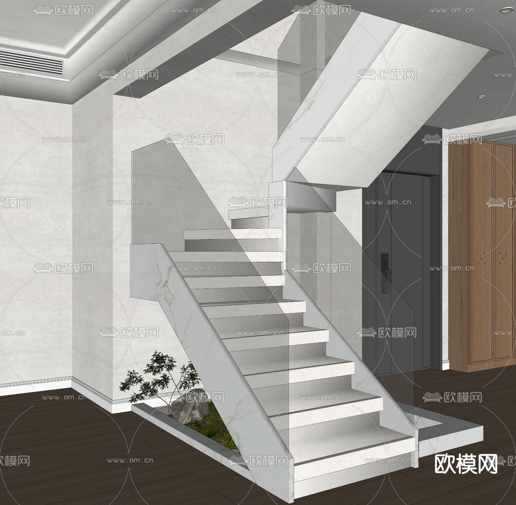 玻璃扶手楼梯su模型下载（渲染图2）