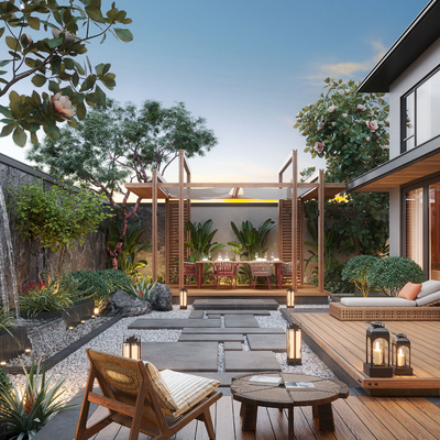  现代庭院景观 后花园su模型 