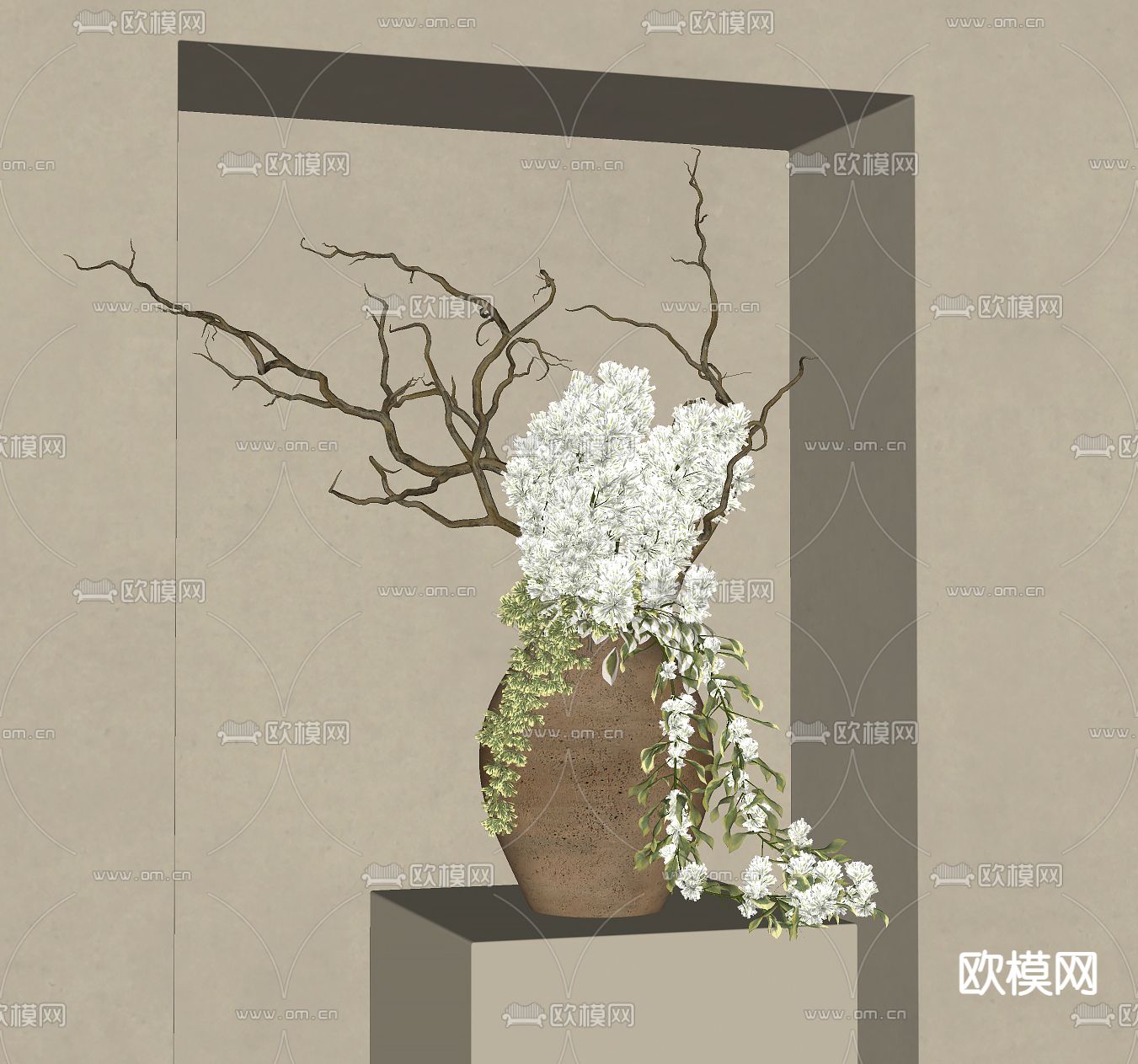 侘寂风花瓶 花艺 陶罐su模型