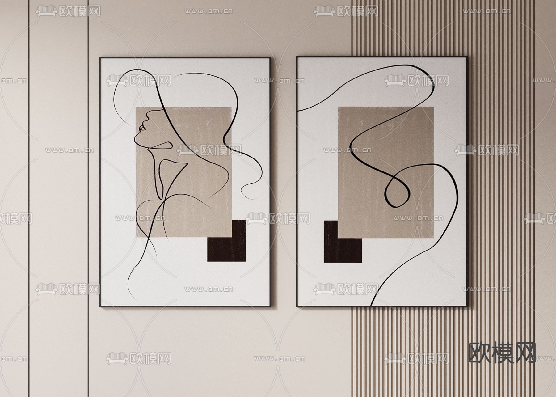 装饰画 简笔画 简约挂画su模型下载