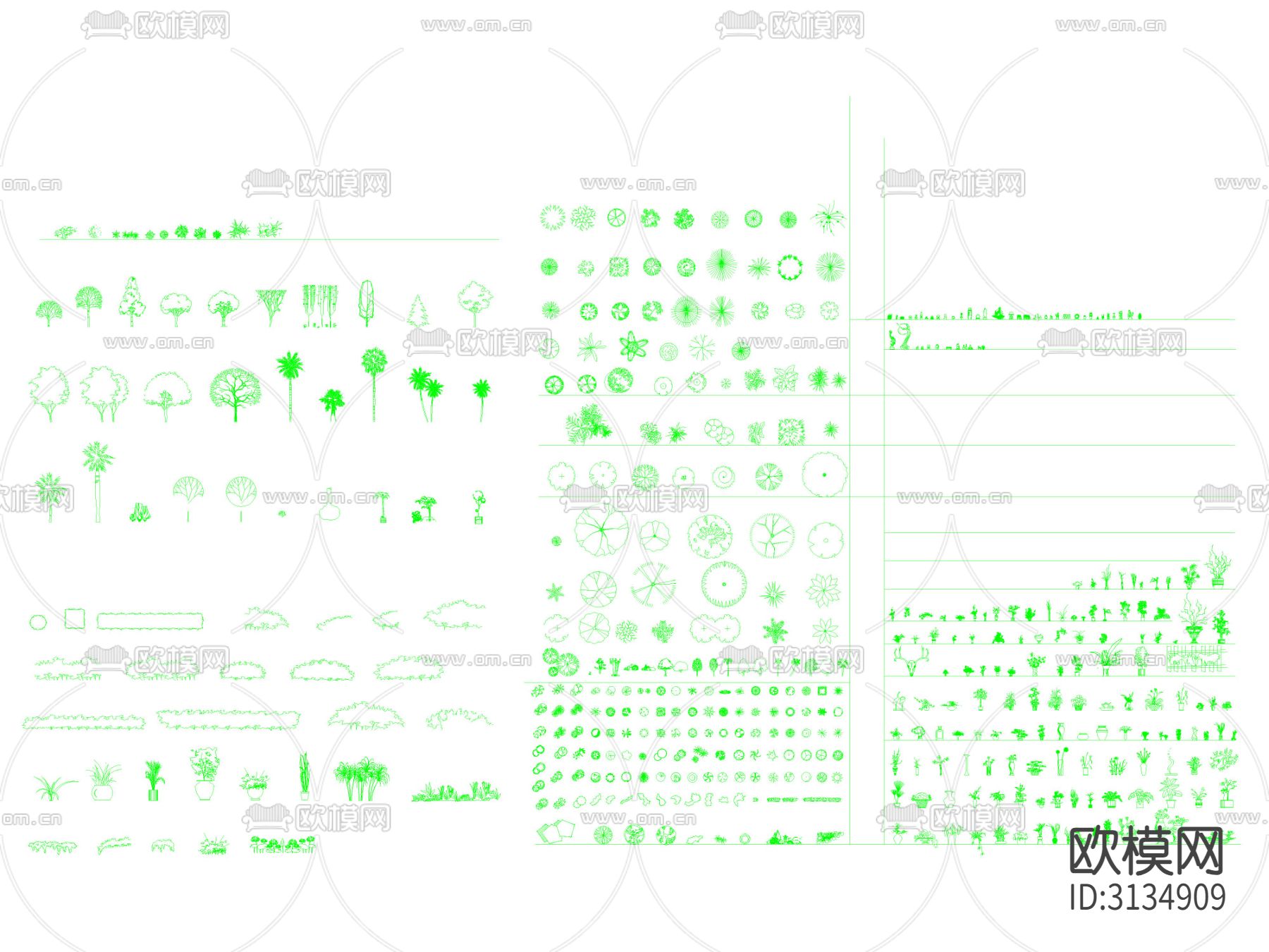 现代植物 绿植 树木cad图库下载