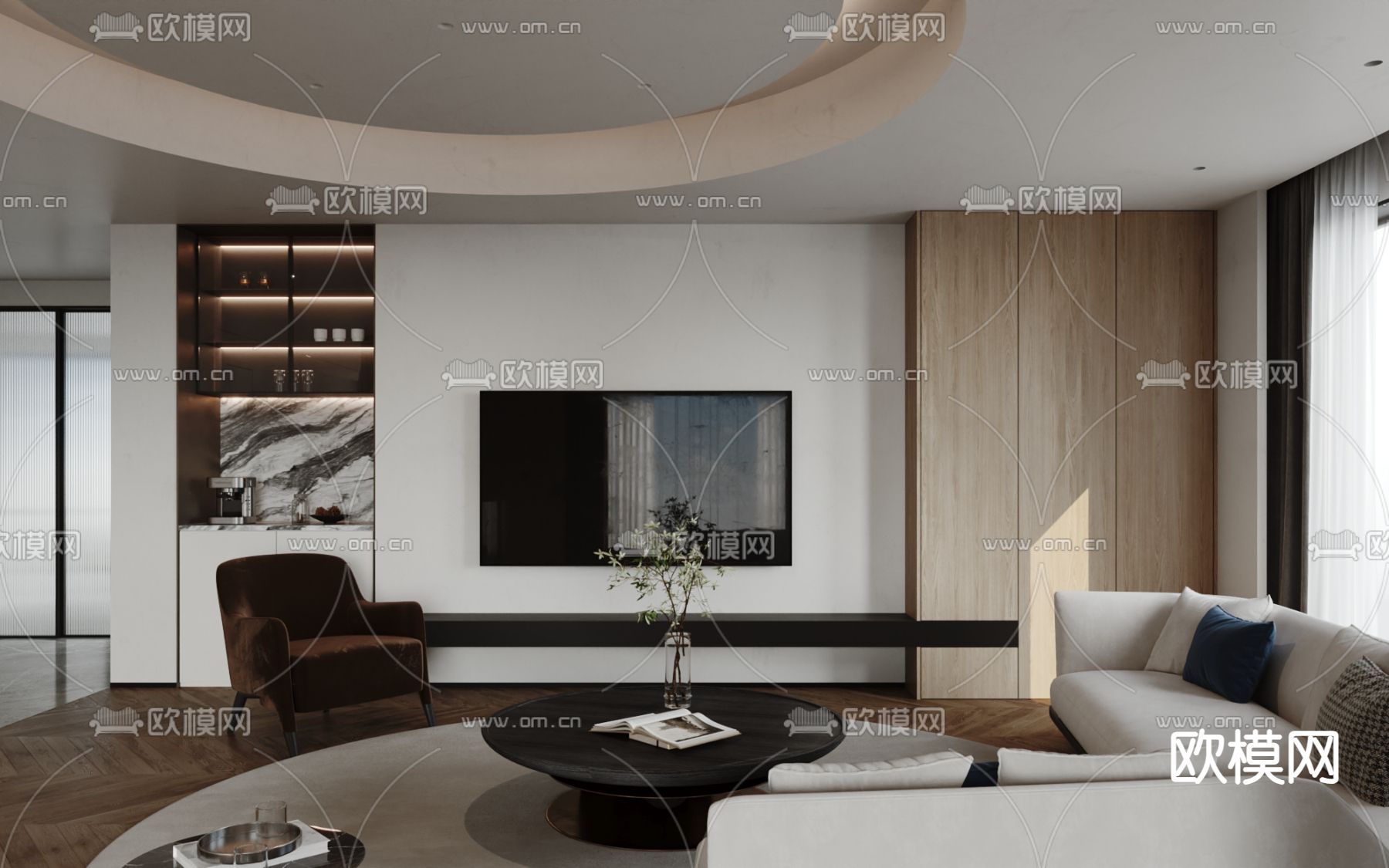 现代别墅客厅su模型下载（渲染图1）