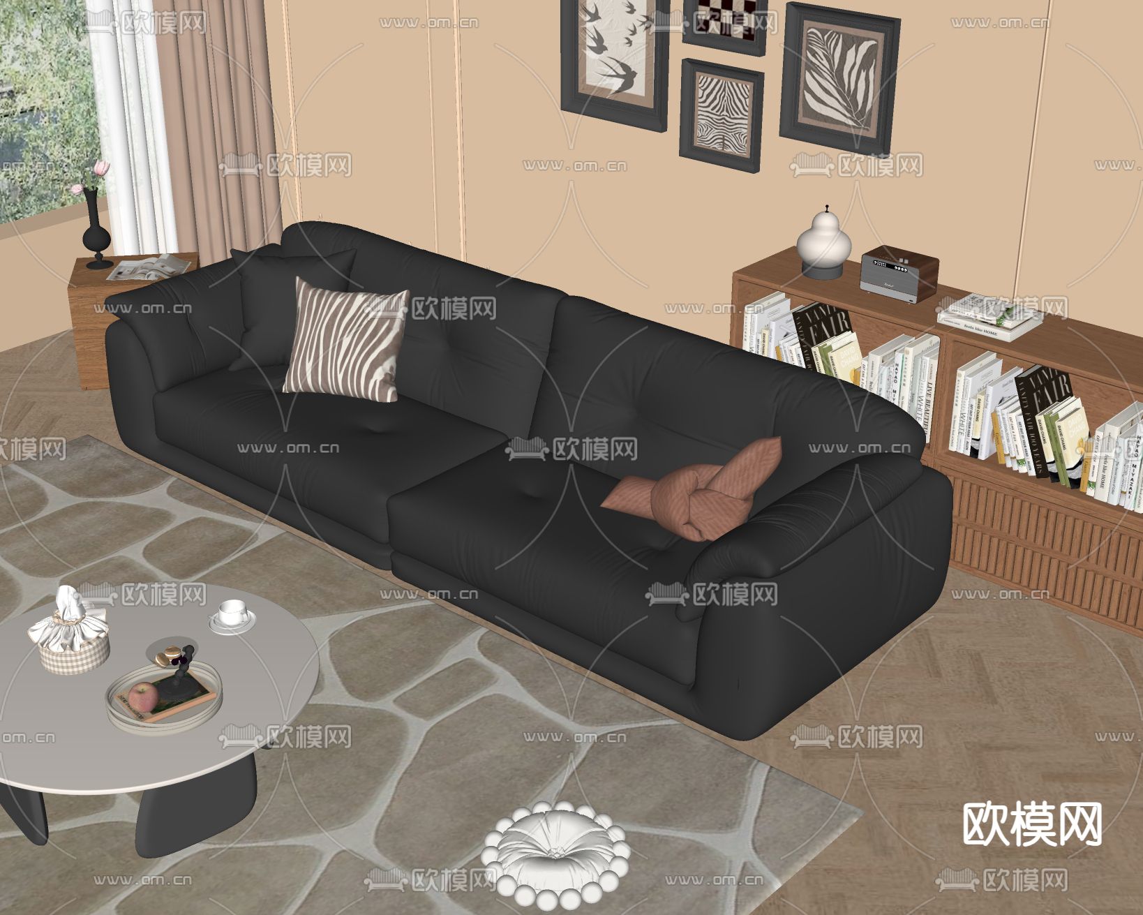 法式双人沙发su模型下载（渲染图1）