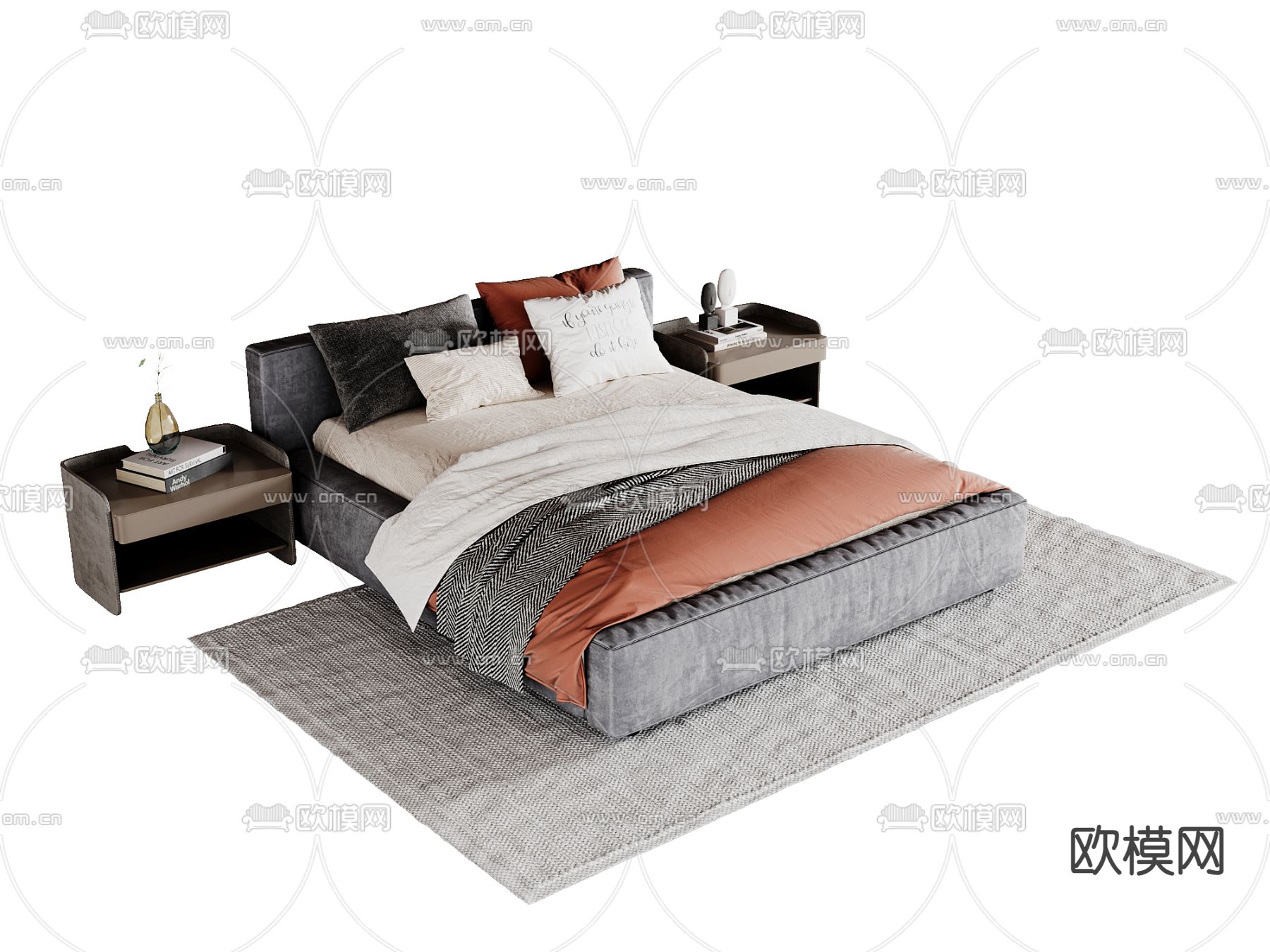 现代双人床3d模型下载