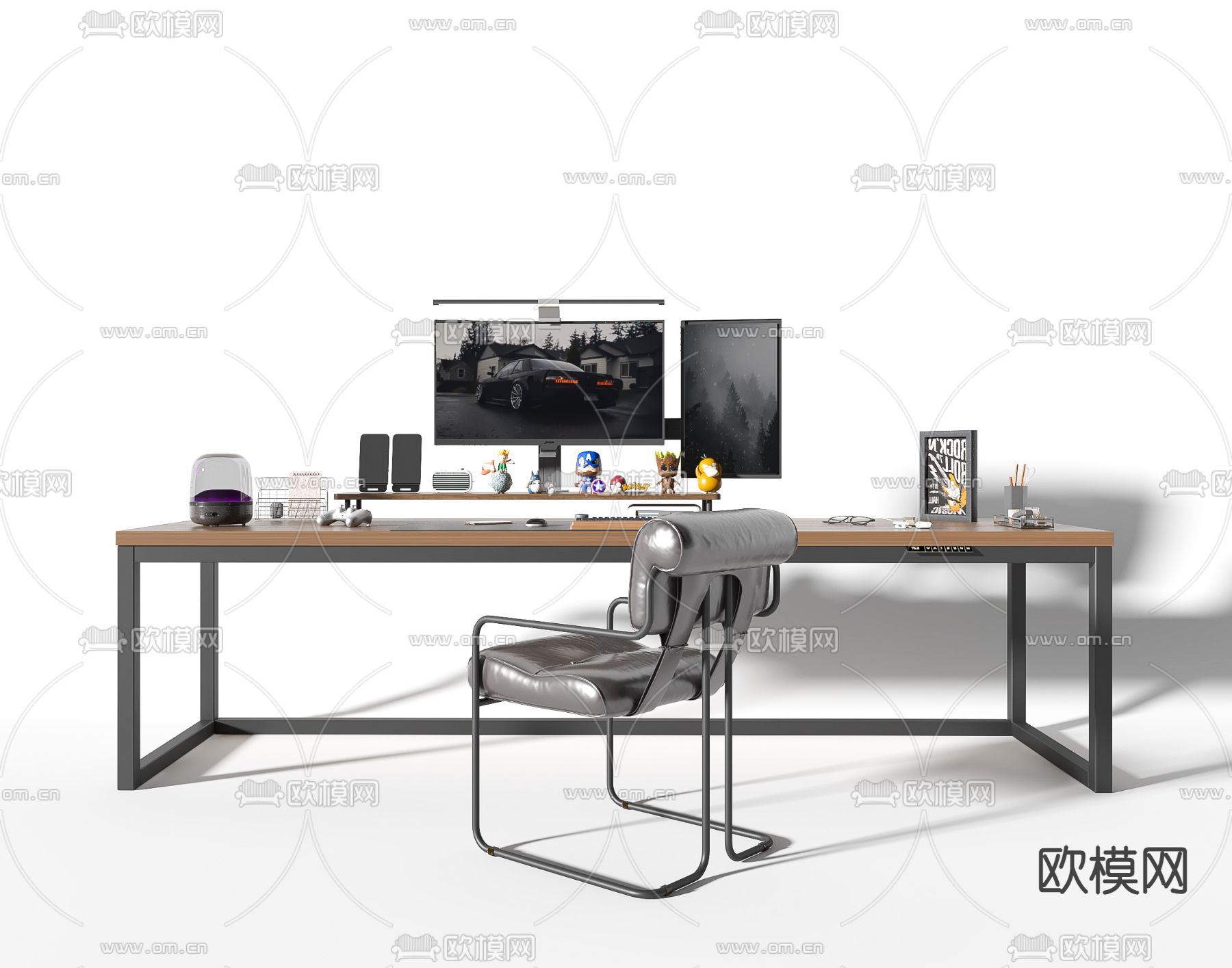 书桌 学习桌 办公桌 电竞桌su模型下载（渲染图2）