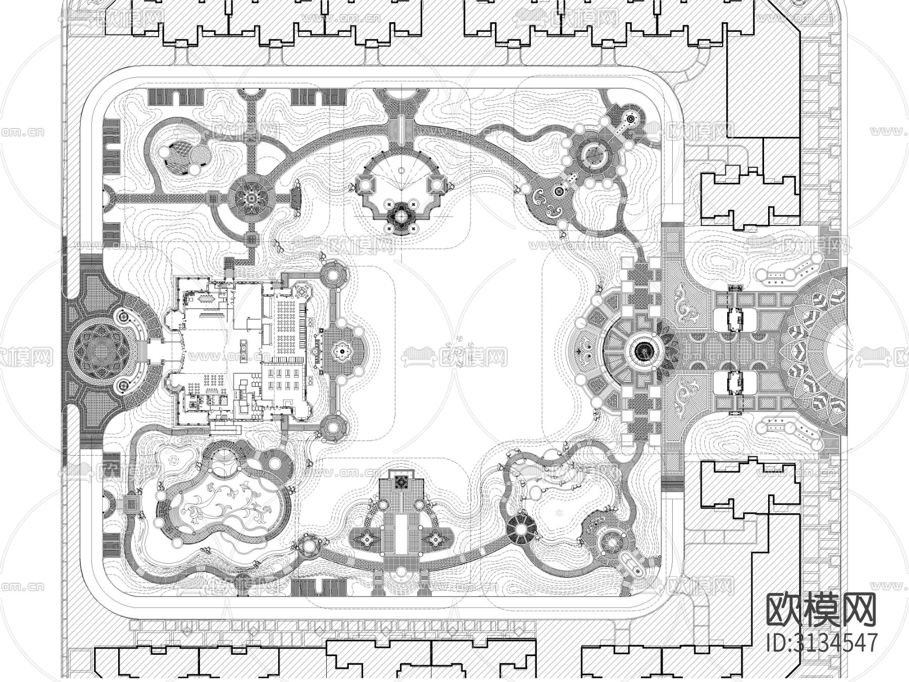 20套精选居住小区cad平面图下载（渲染图6）