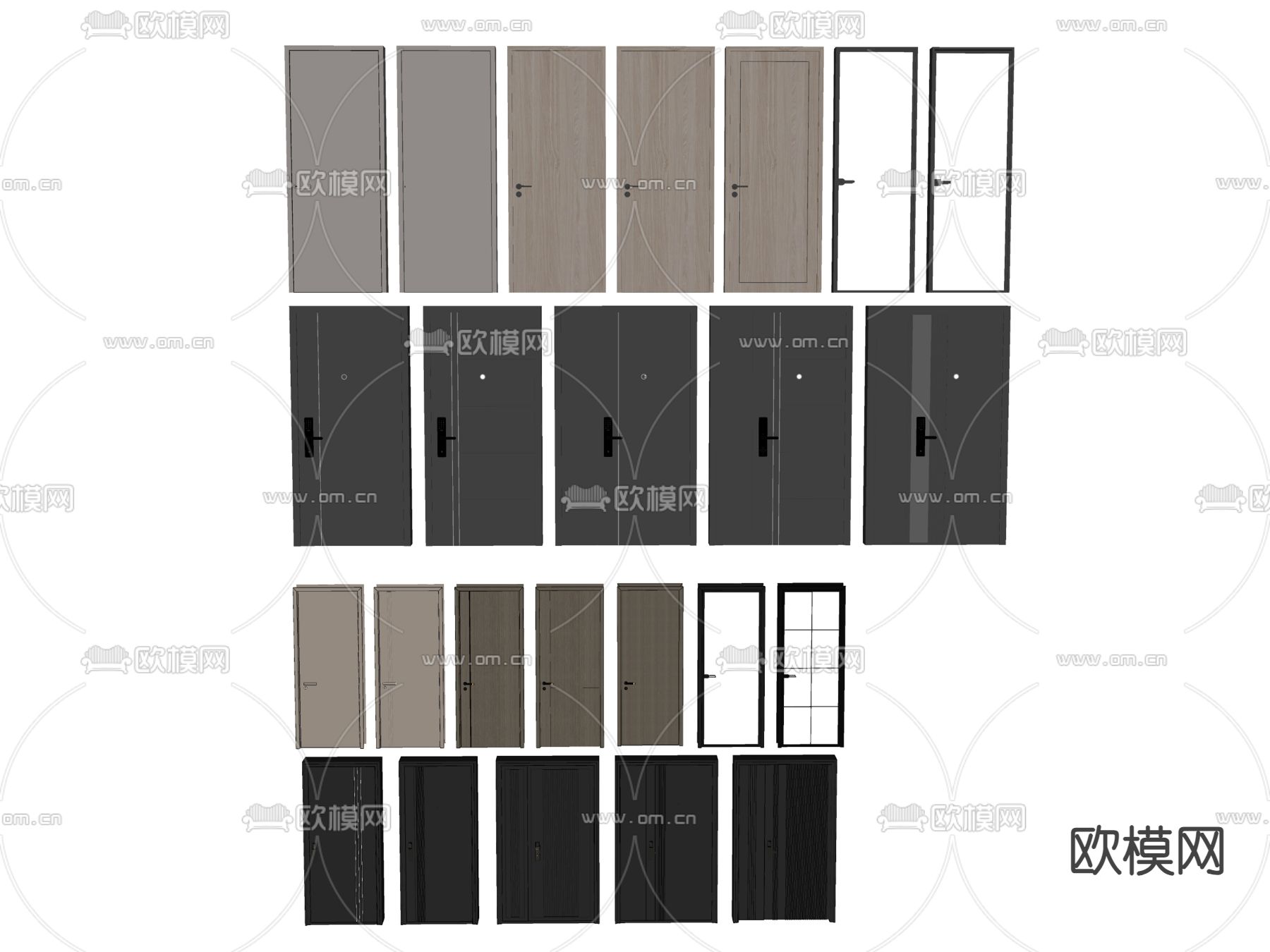 单开门 防盗门 玻璃门su模型下载