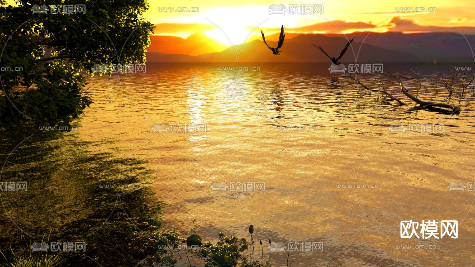 黄昏湖面 湖水 意境湖面3d模型下载