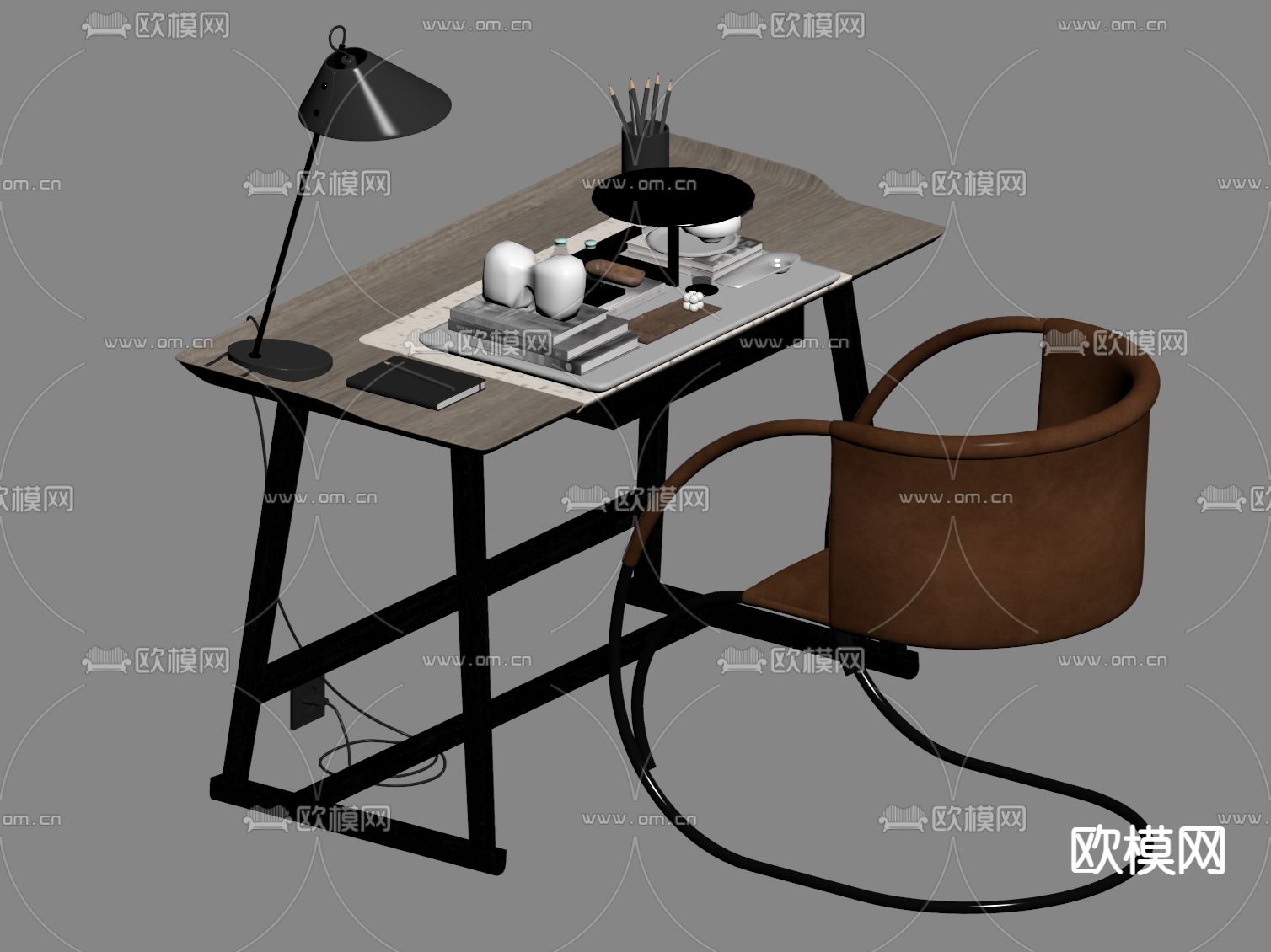 现代书桌椅 学习桌su模型下载（渲染图2）