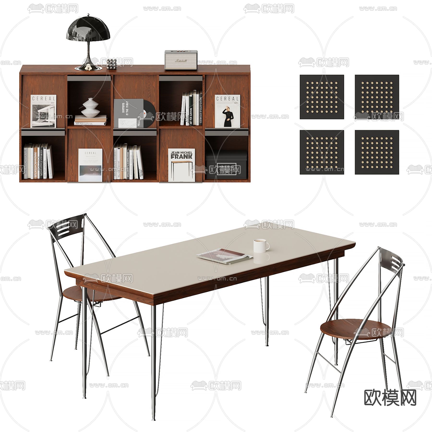 中古风书桌椅su模型下载（渲染图2）