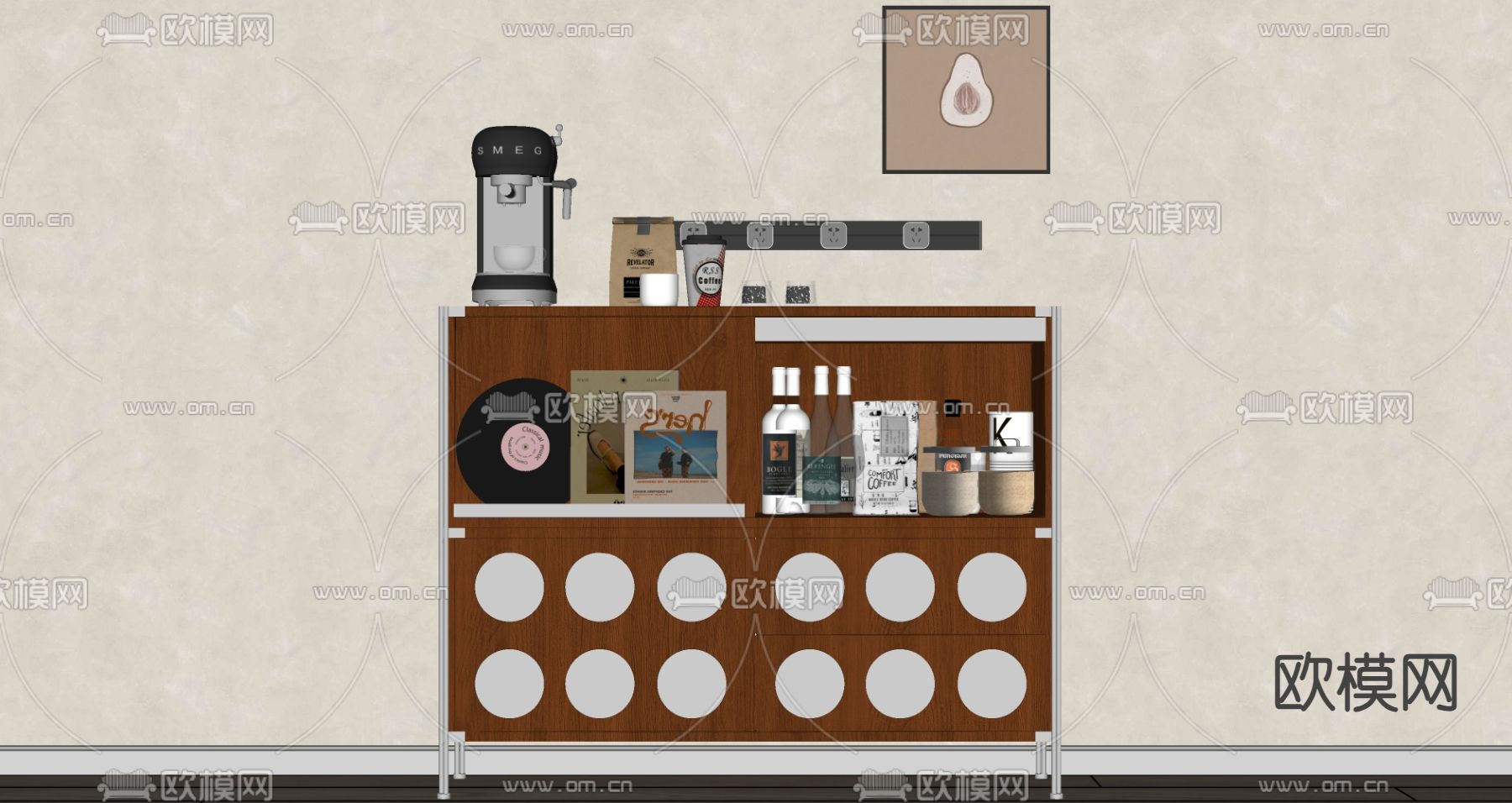 中古风边柜 端景柜 玄关柜su模型下载（渲染图2）