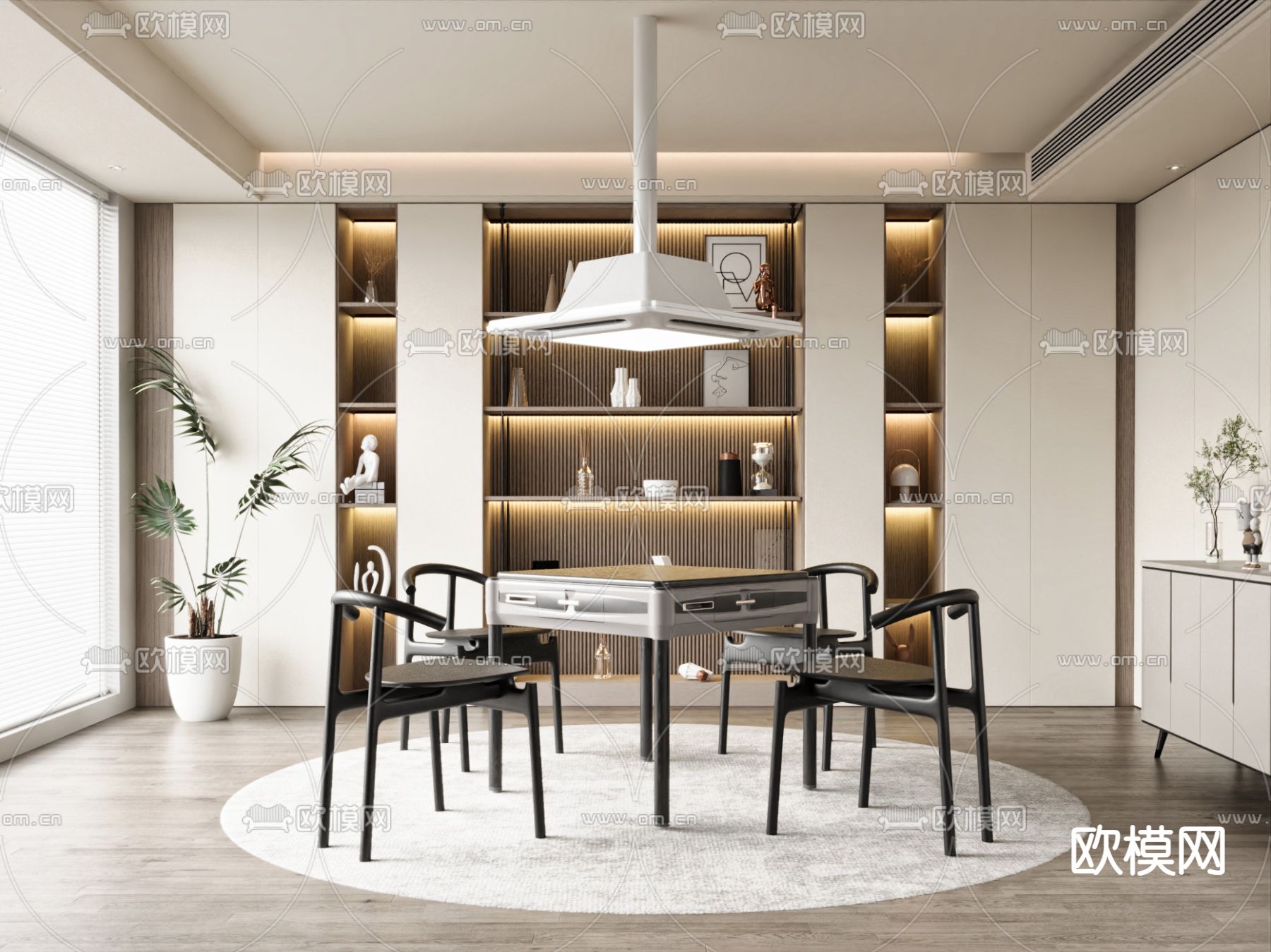 奶油风棋牌室 麻将房3d模型下载