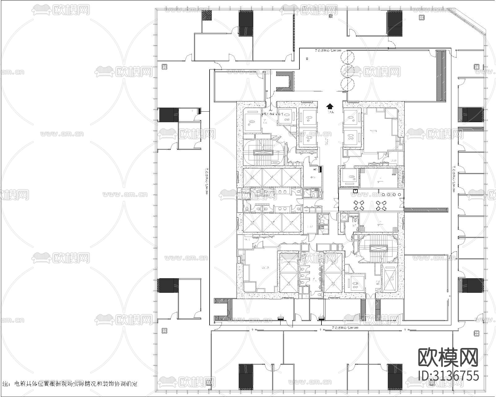 办公室电气布置图cad施工图下载（渲染图3）