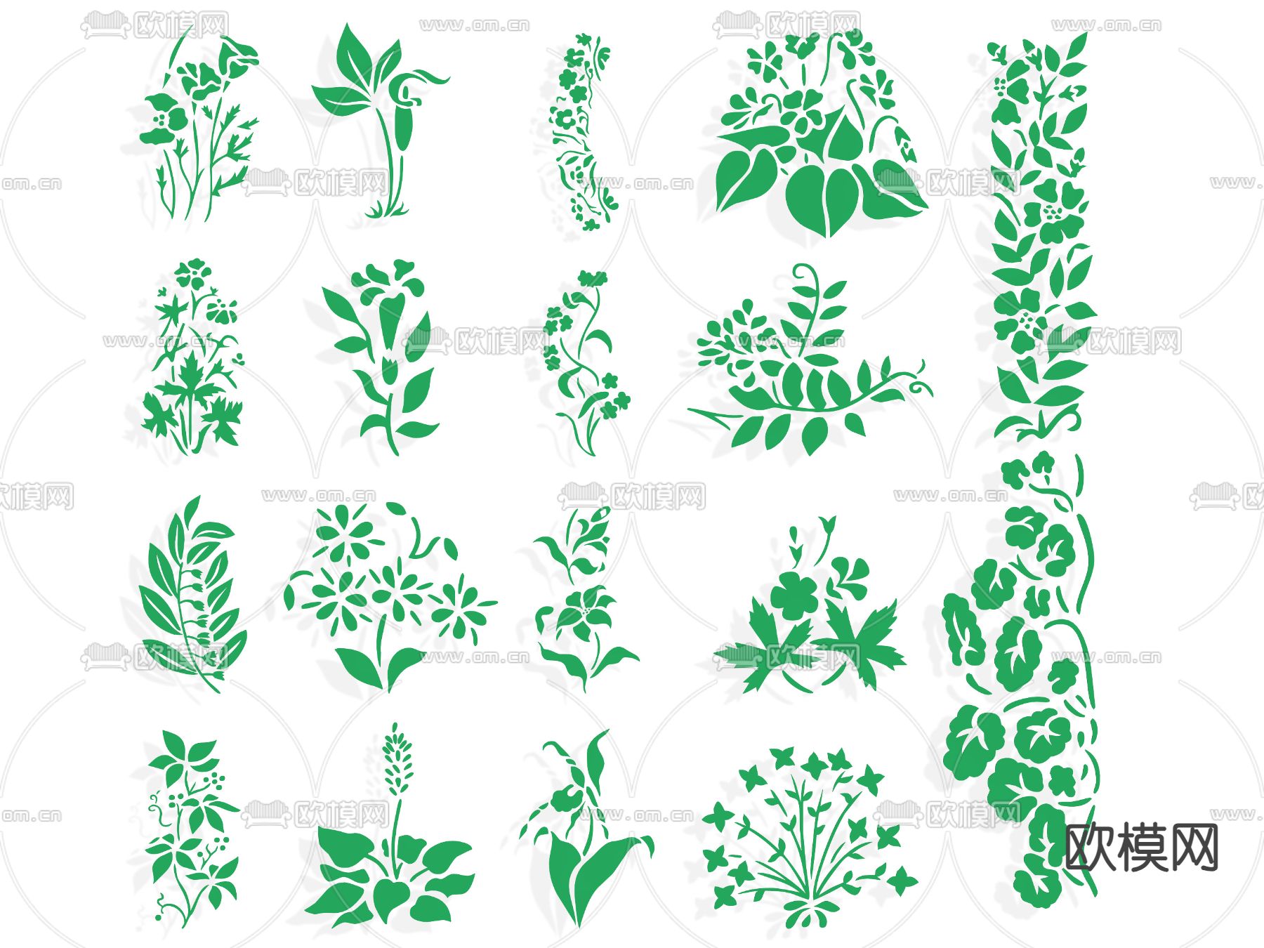 玫瑰牡丹 鲜花剪影 墙贴 墙饰su模型下载（渲染图1）