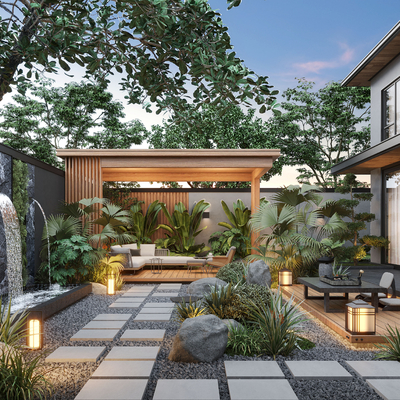  现代庭院景观 后花园su模型 