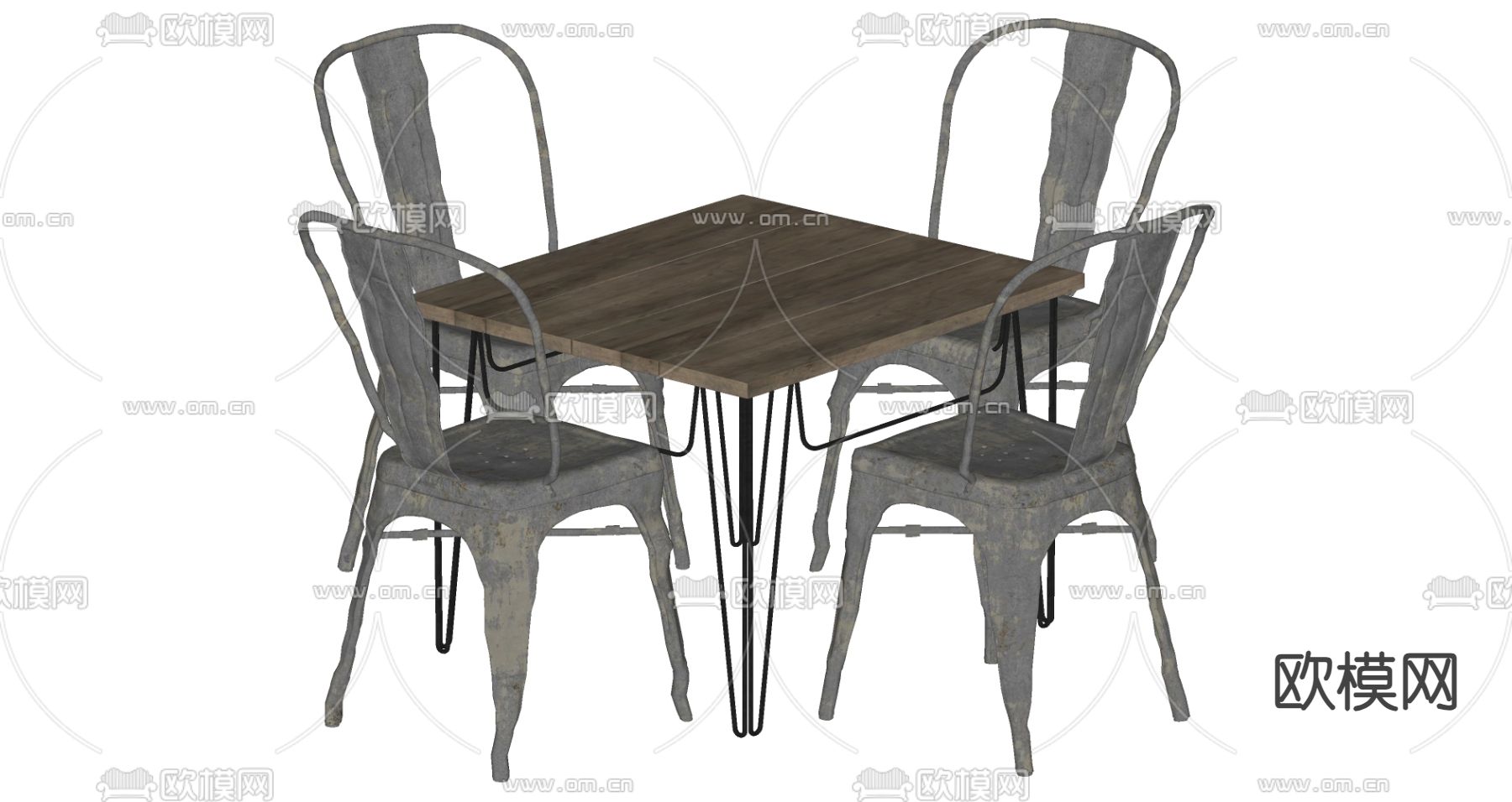 工业风休闲桌椅su模型下载（渲染图1）