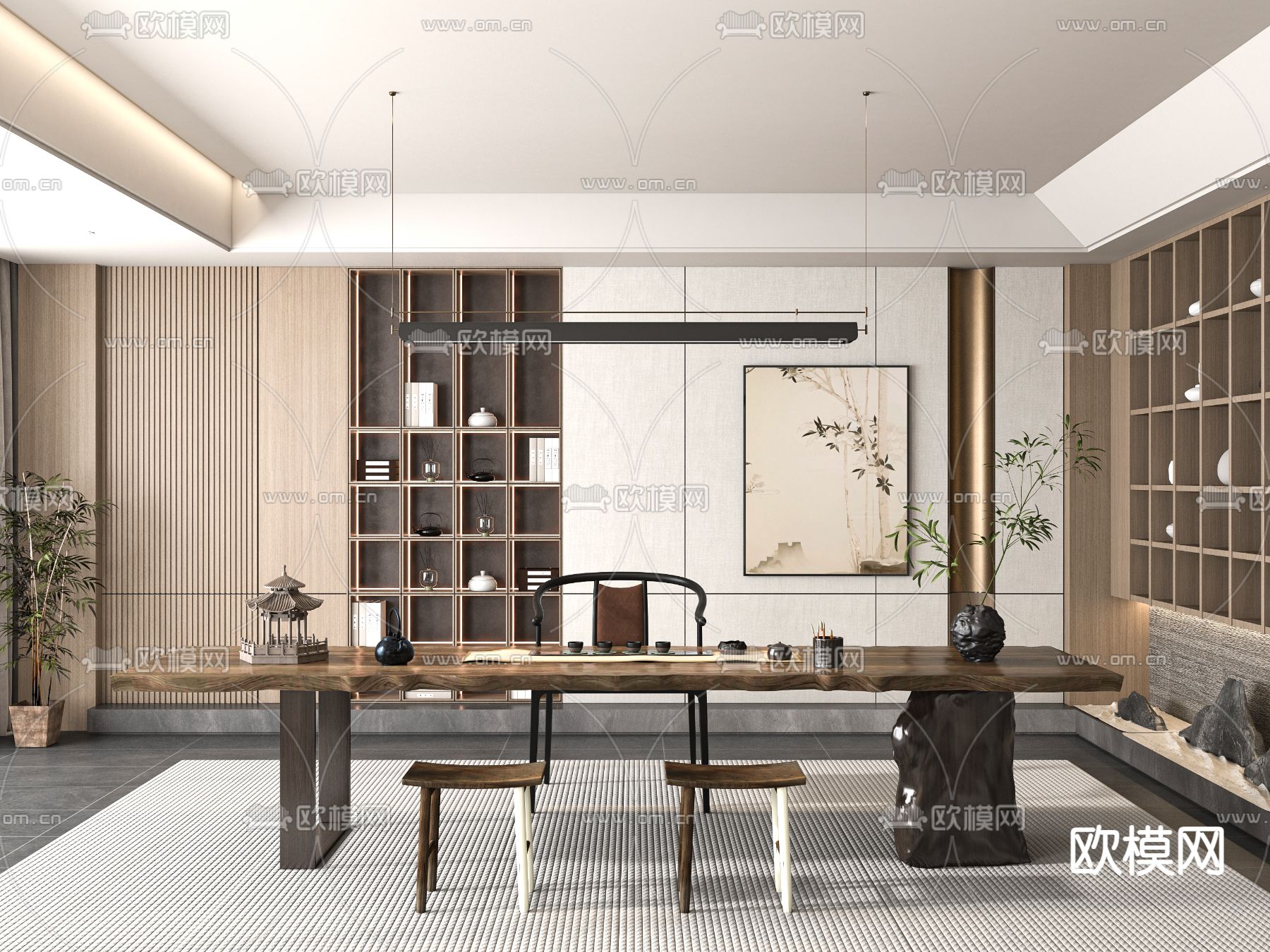 新中式茶室 品茶区3d模型下载