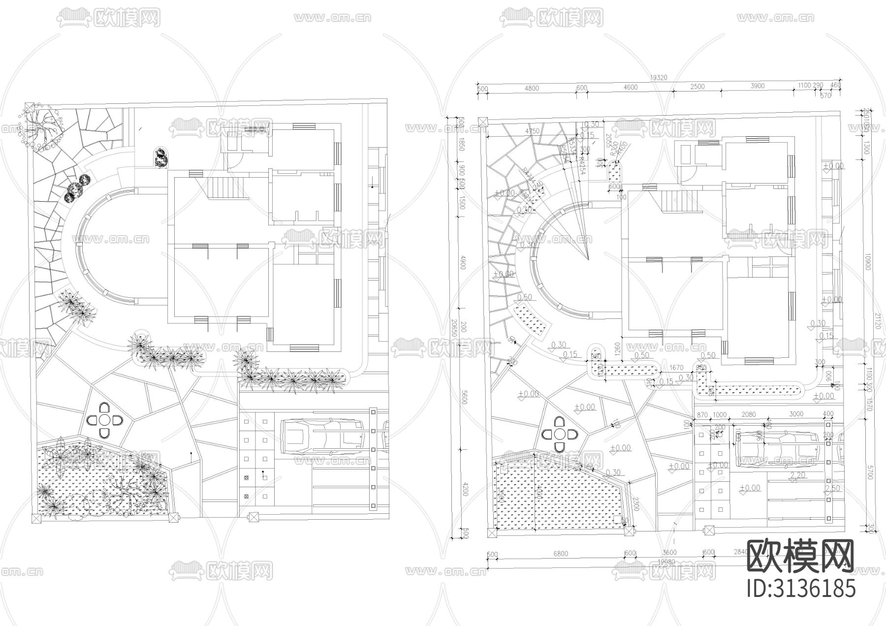 四套别墅庭院的设计扩初图纸cad施工图下载（渲染图2）