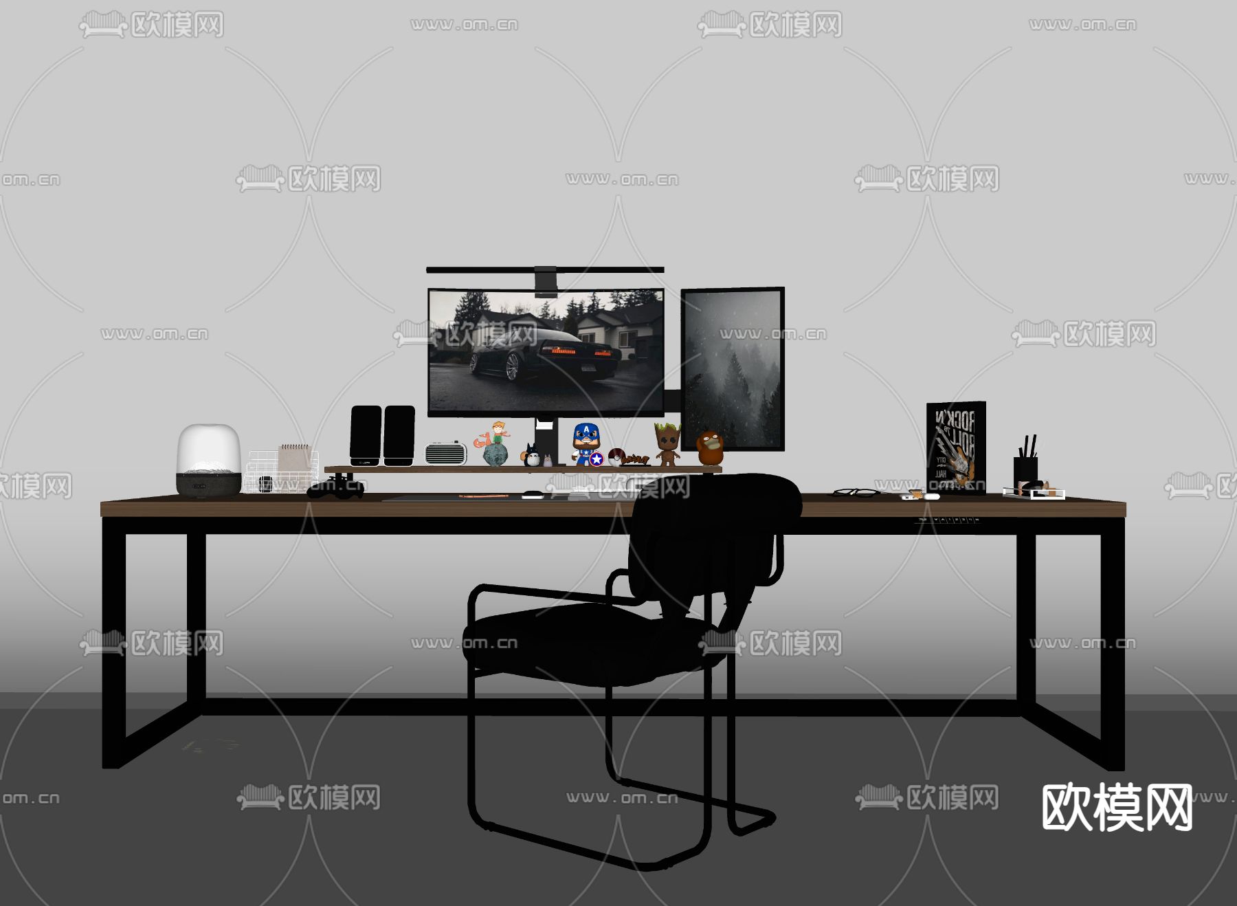 书桌 学习桌 办公桌 电竞桌su模型下载（渲染图1）