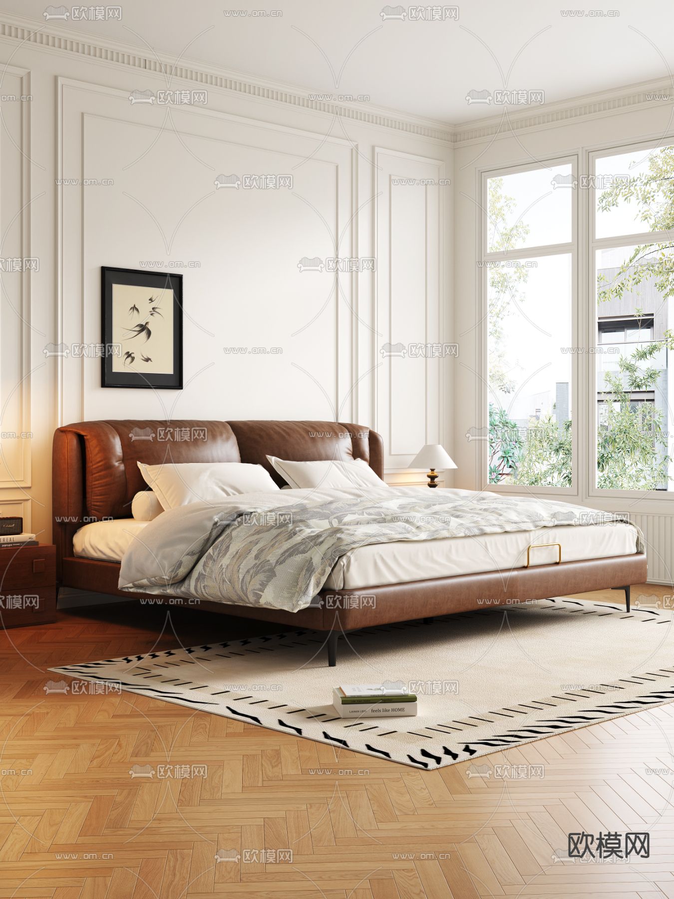 中古风双人床su模型下载（渲染图2）