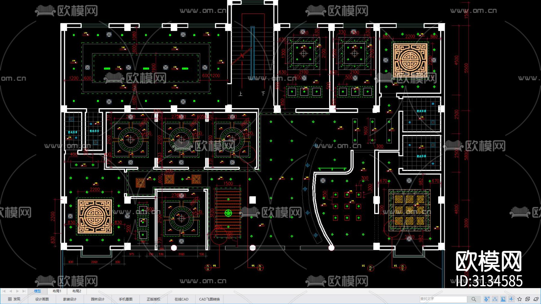 餐饮空间包厢层cad大样图下载（渲染图4）