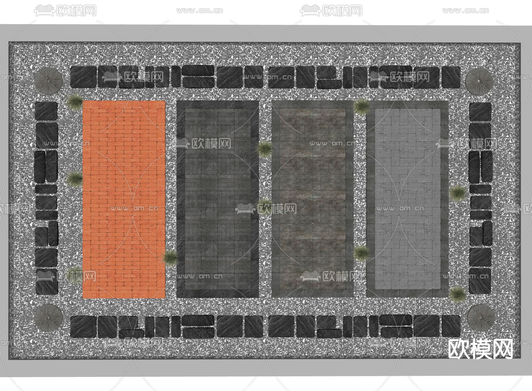 中式步汀 岩石石头铺地su模型下载（渲染图2）