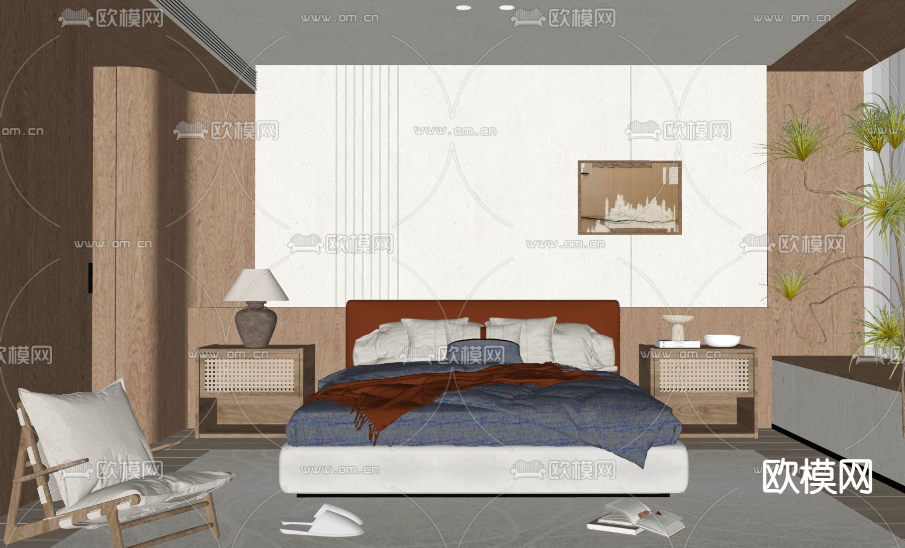 中古风卧室 主人房su模型下载（渲染图1）