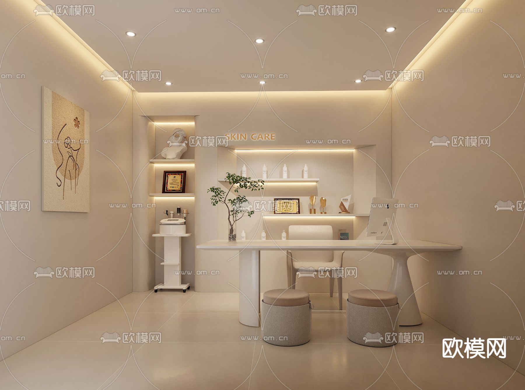 奶油风美容SPA店 美甲店su模型下载（渲染图1）